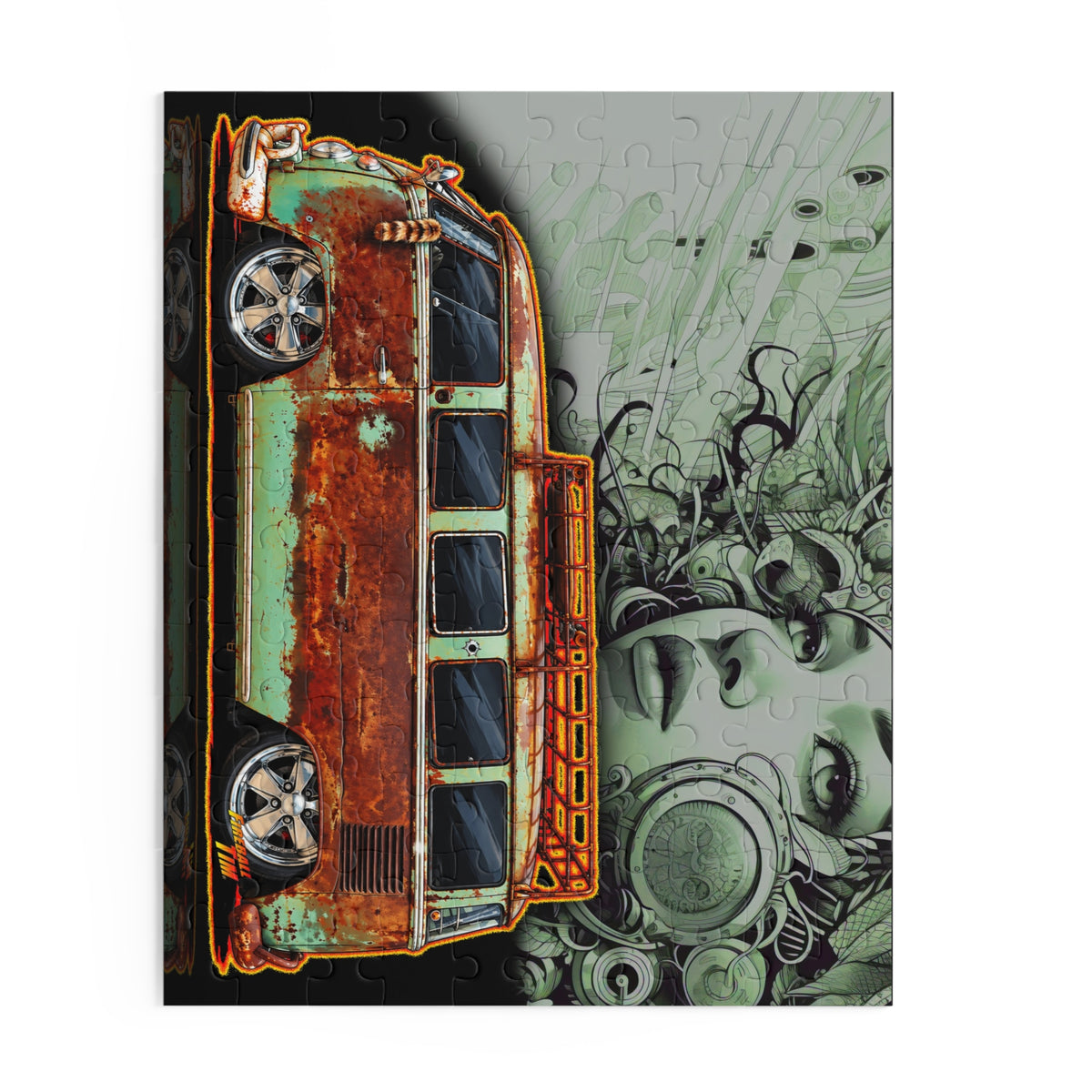 KUSTOM VW VOLKSWAGEN BUS Collectible Fireball Art Jigsaw Puzzle — (120/252/500‑Piece)