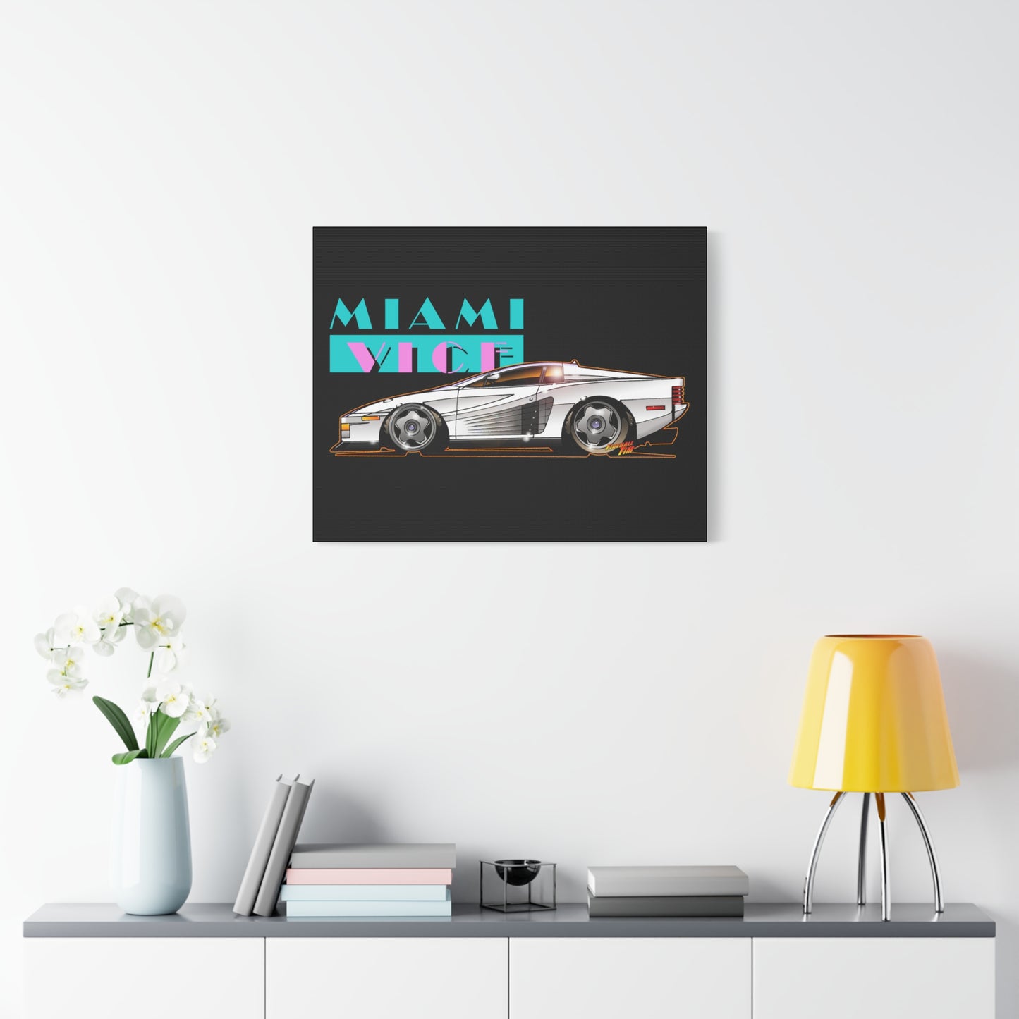 MIAMI VICE FERRARI TESTAROSSA Fireball Canvas Art Wall Print