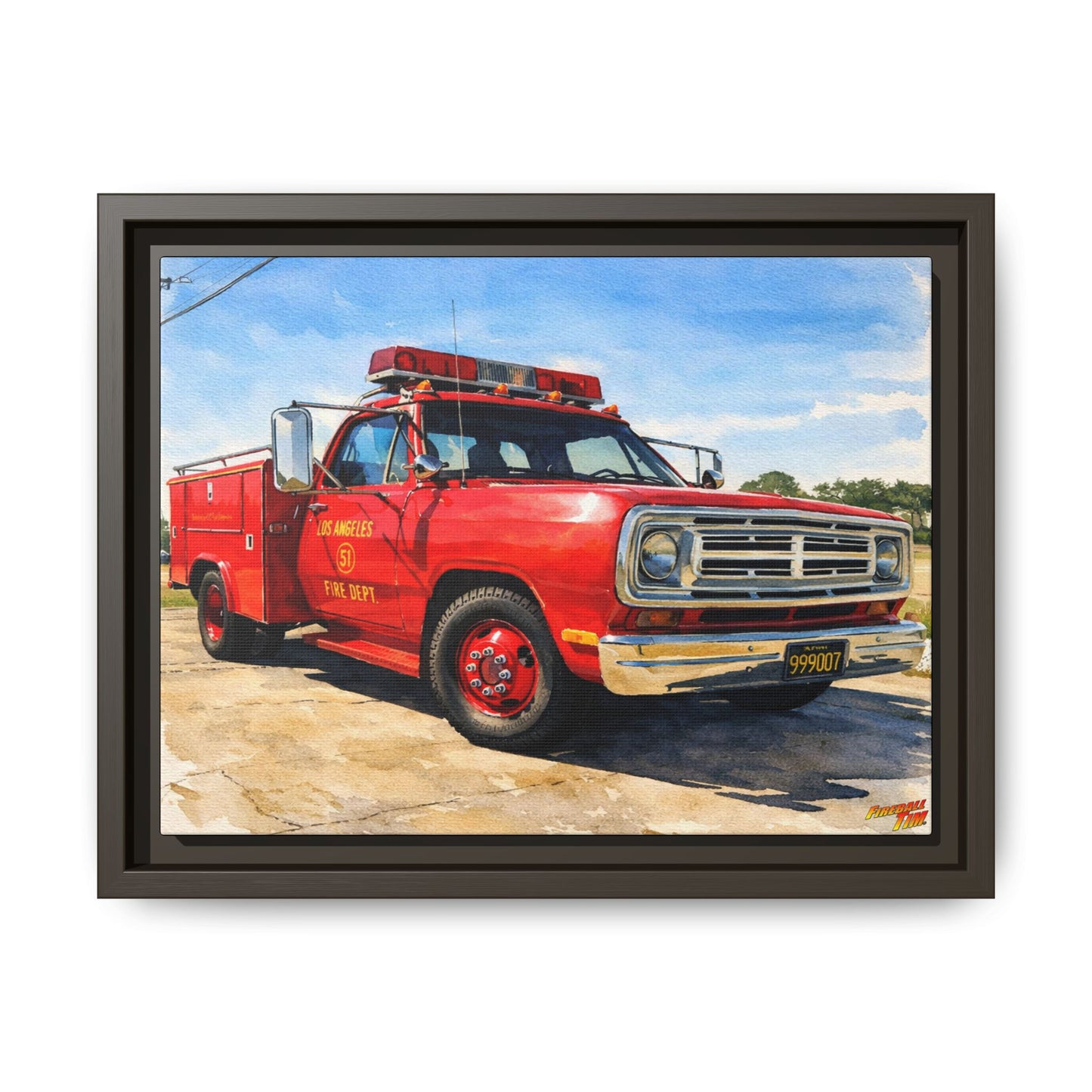 EMERGENCY SQUAD 51 WATERCOLOR PAINTING Fireball TV Car Canvas Print - Framed | Wall Art 24x18