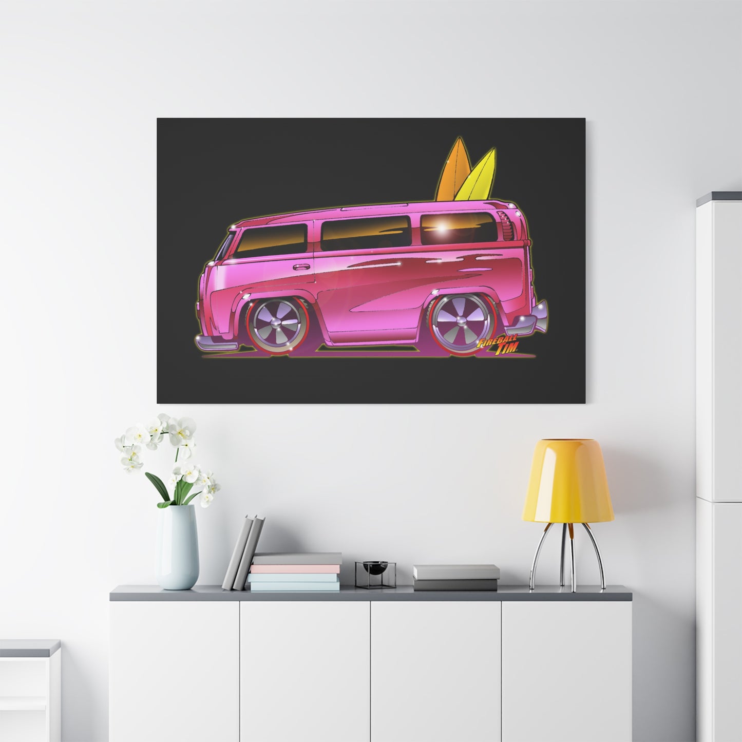HOT WHEELS PINK BEACH BOMB BUS Fireball Art Canvas Print