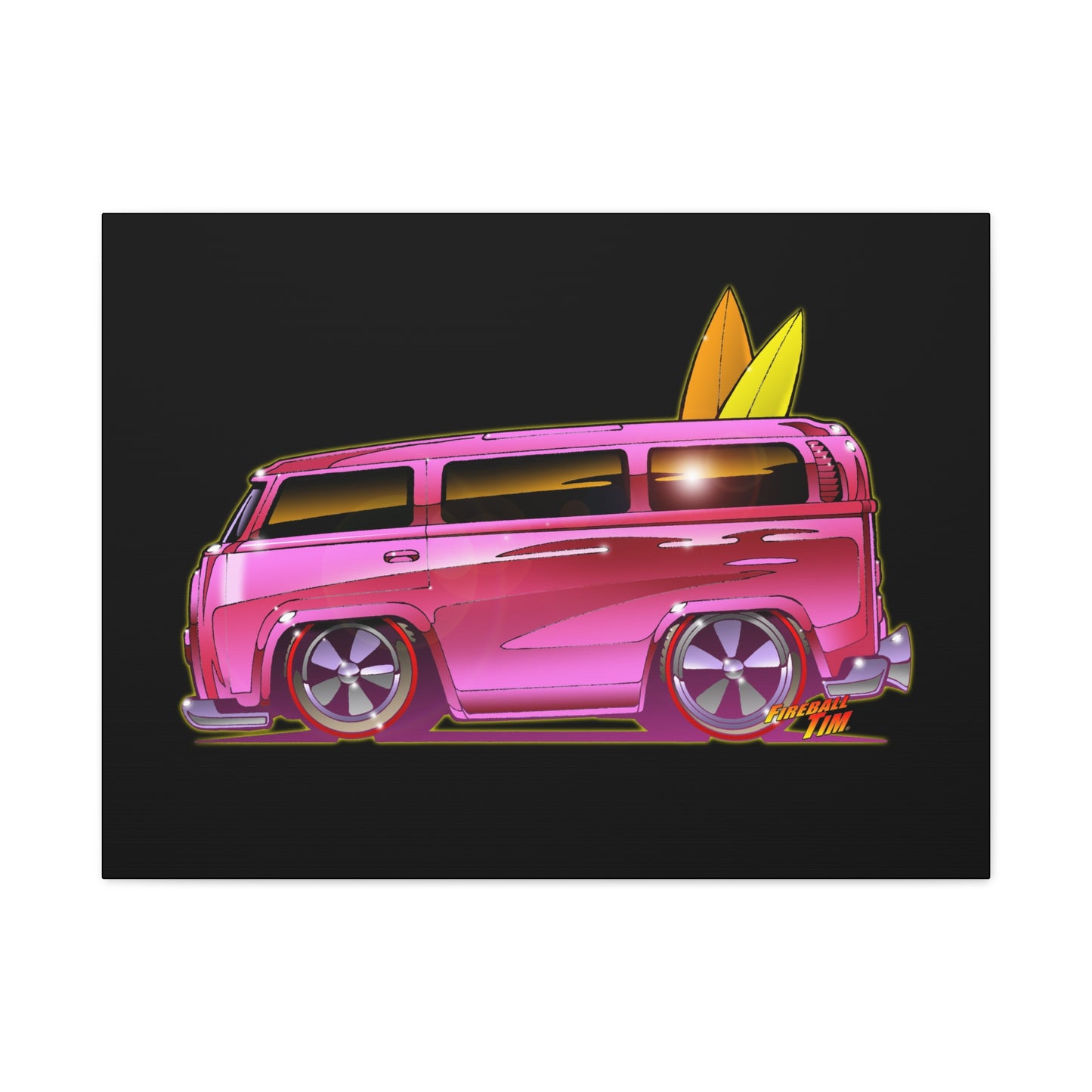 HOT WHEELS PINK BEACH BOMB BUS Fireball Art Canvas Print