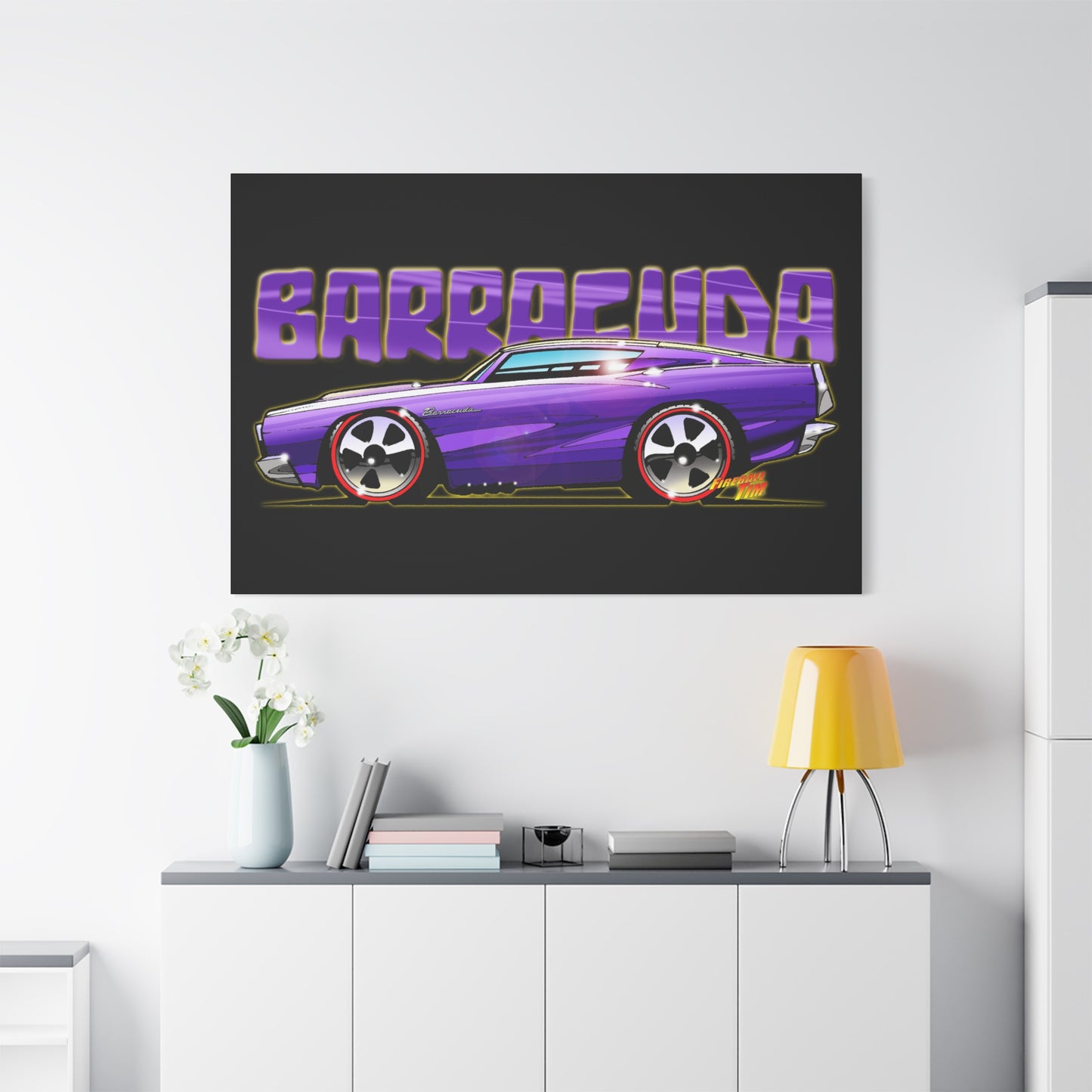 PLYMOUTH BARRACUDA Fireball Art Canvas Wall Print