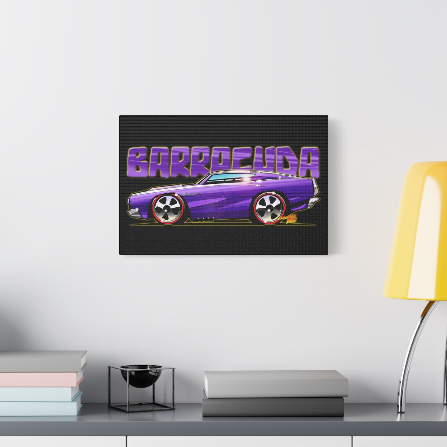 PLYMOUTH BARRACUDA Fireball Art Canvas Wall Print