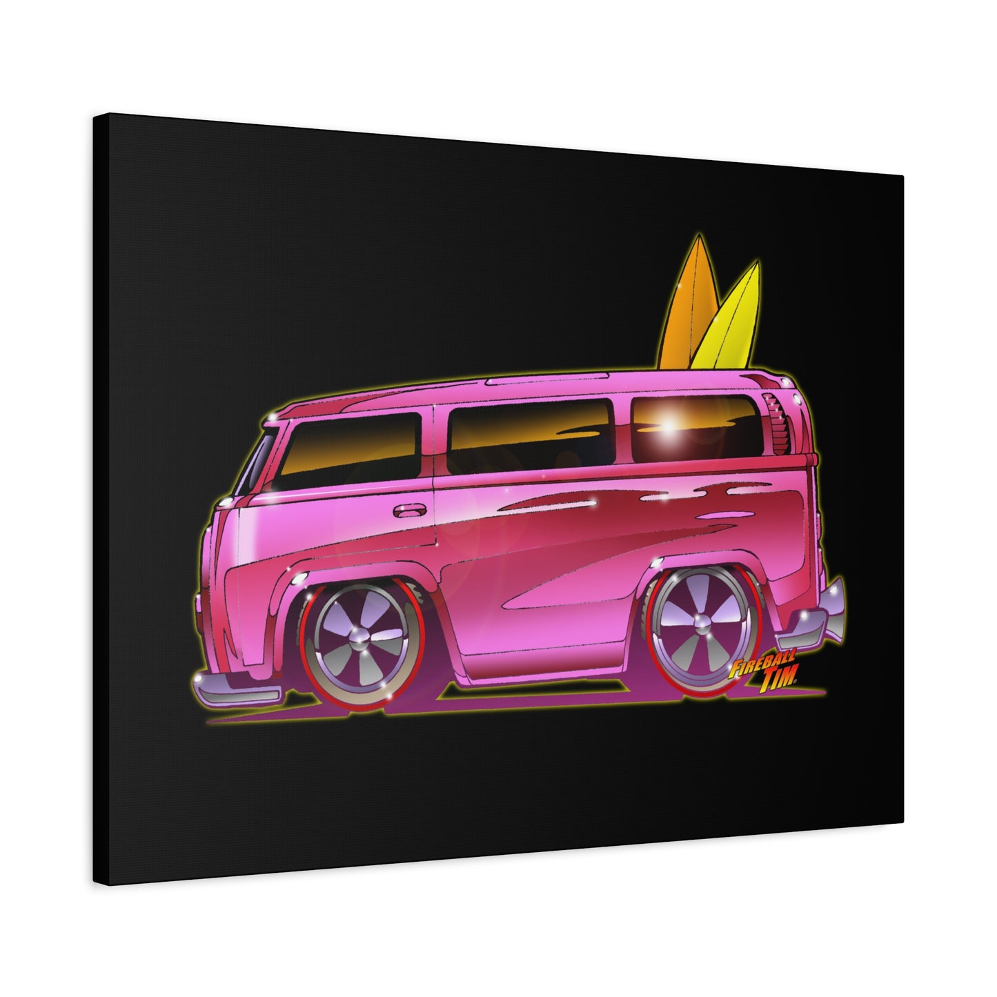 HOT WHEELS PINK BEACH BOMB BUS Fireball Art Canvas Print