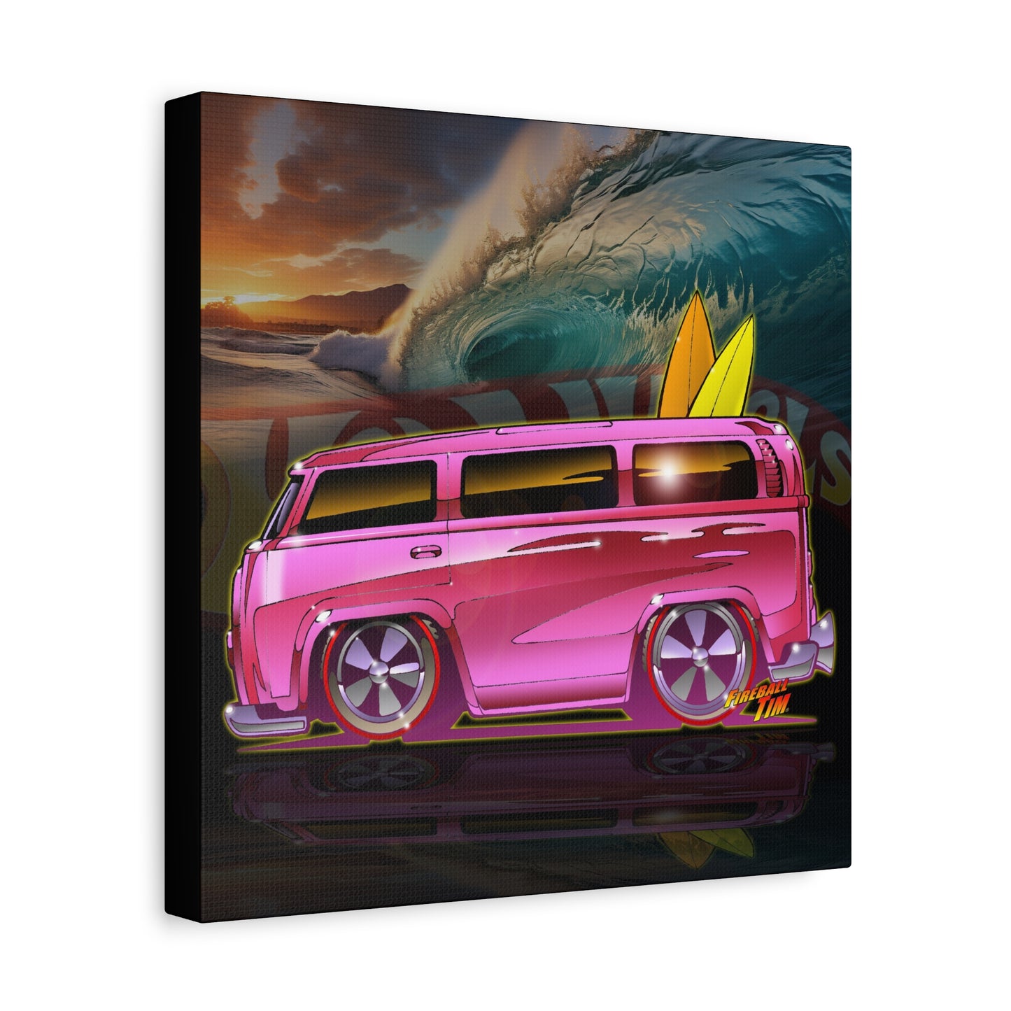 HOT WHEELS PINK BEACH BOMB BUS Fireball Art Canvas Print