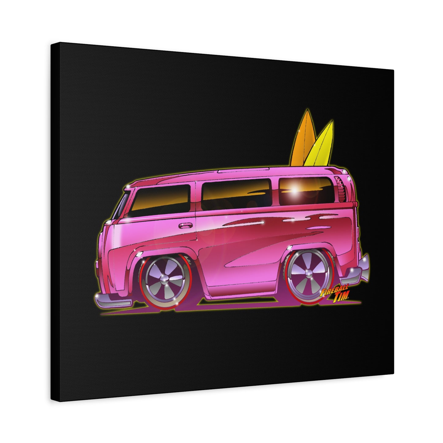 HOT WHEELS PINK BEACH BOMB BUS Fireball Art Canvas Print