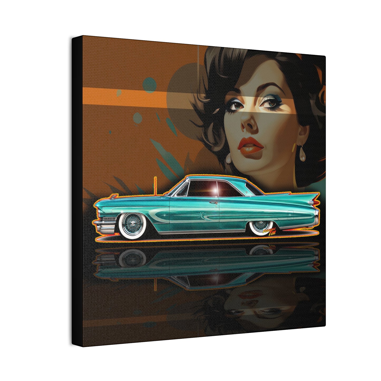 CADILLAC CUSTOM COUPE 1961 Collectible Fireball Art Canvas Stretched Print