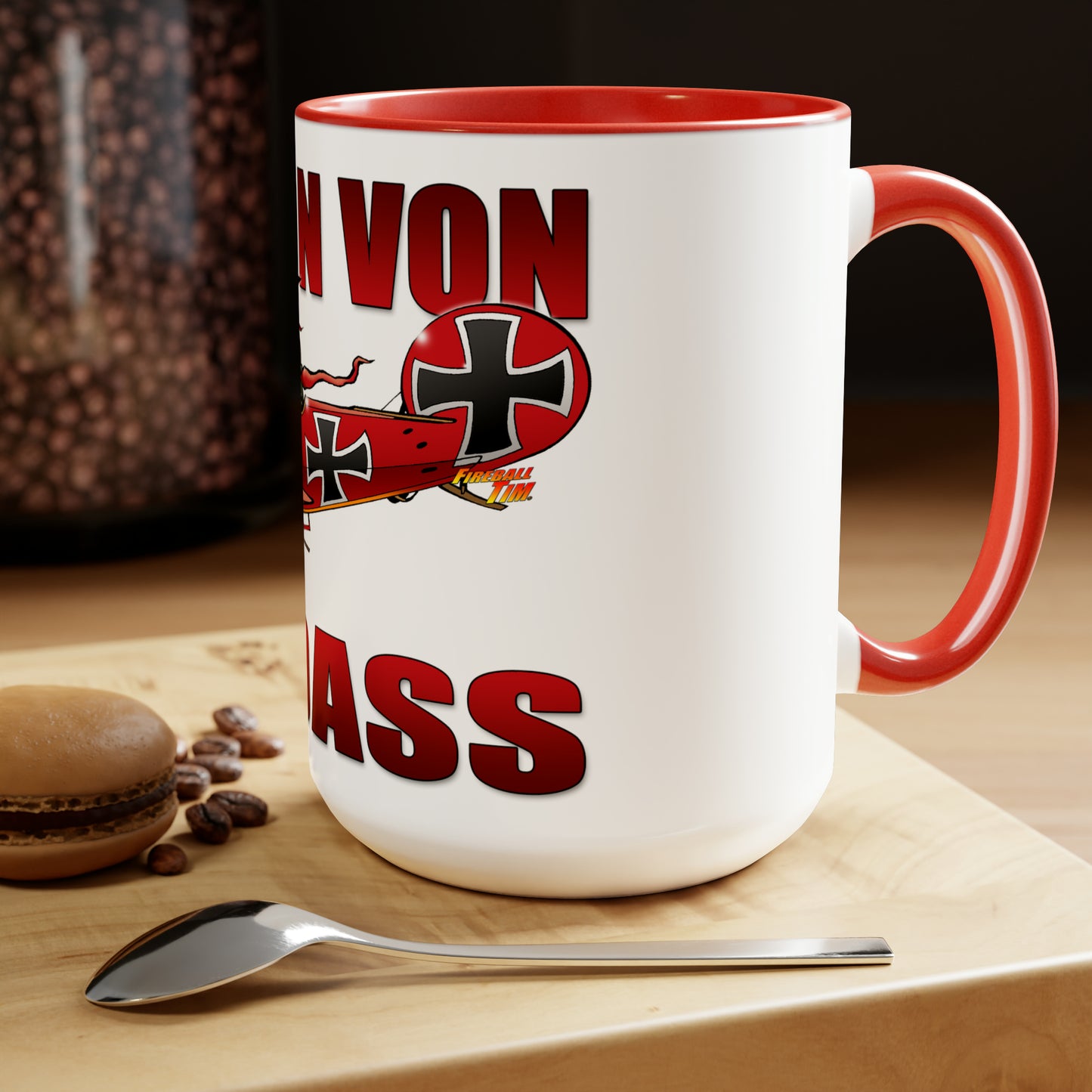 BARON VON BADASS Red Baron Airplane Coffee Mug 15oz
