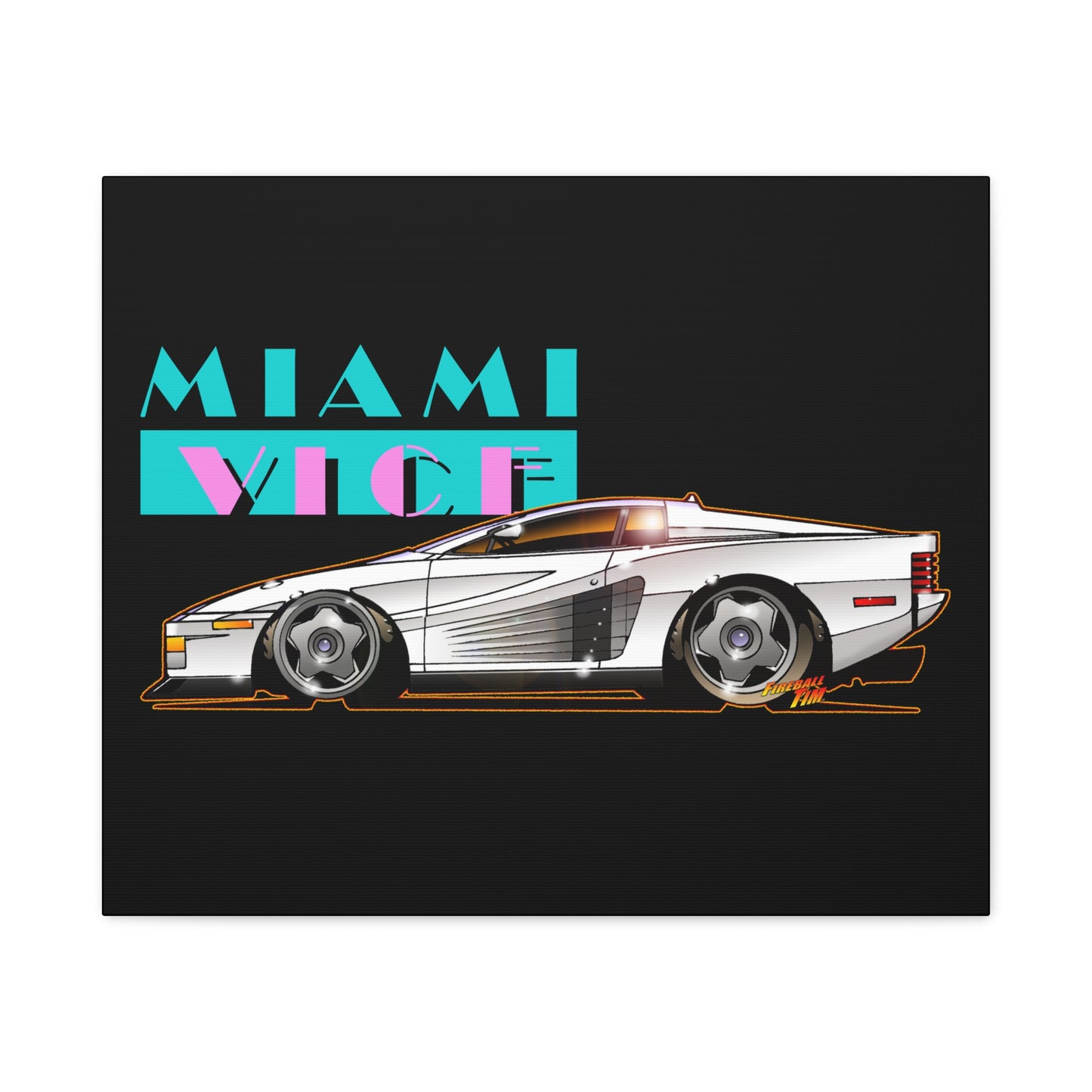MIAMI VICE FERRARI TESTAROSSA Fireball Canvas Art Wall Print