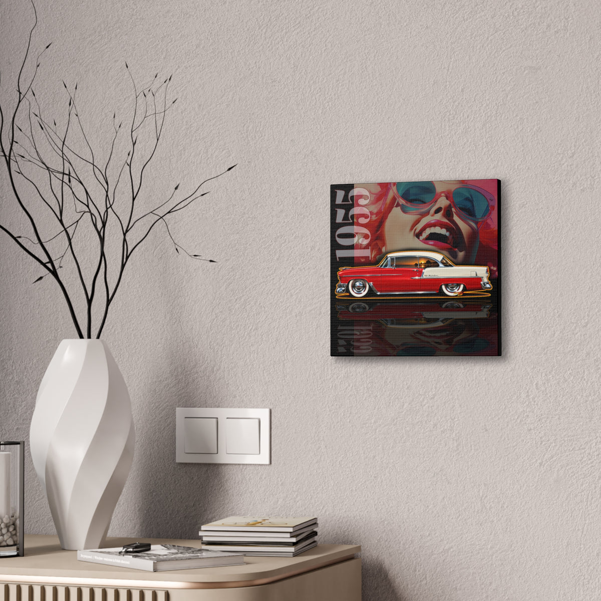 CHEVROLET BEL AIR 1955 Classic Car Collectible Fireball Art Canvas Stretched Print