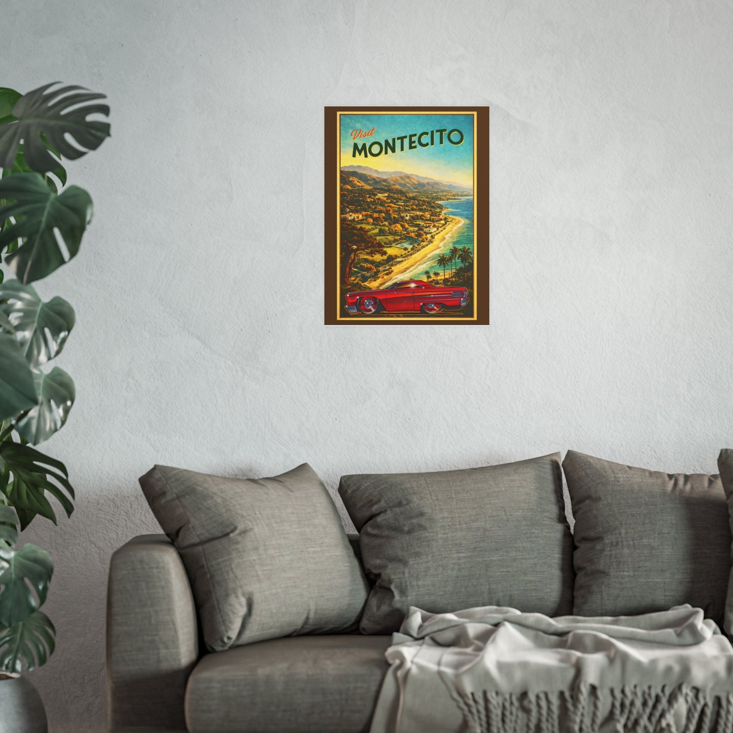 VISIT MONTECITO CALIFORNIA Ford Galaxie 500 Vintage Fireball Art Travel Poster