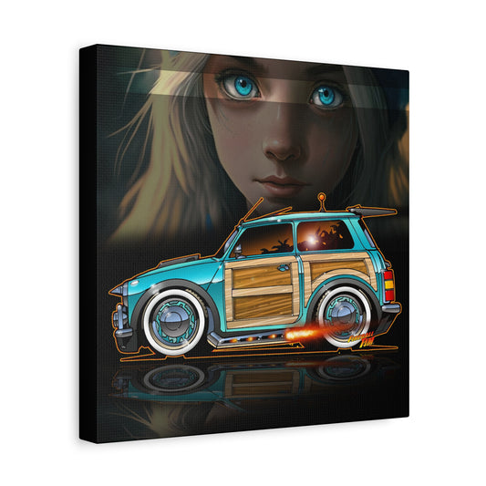 MINI COOPER CUSTOM WOODIE Fireball Art Canvas Print