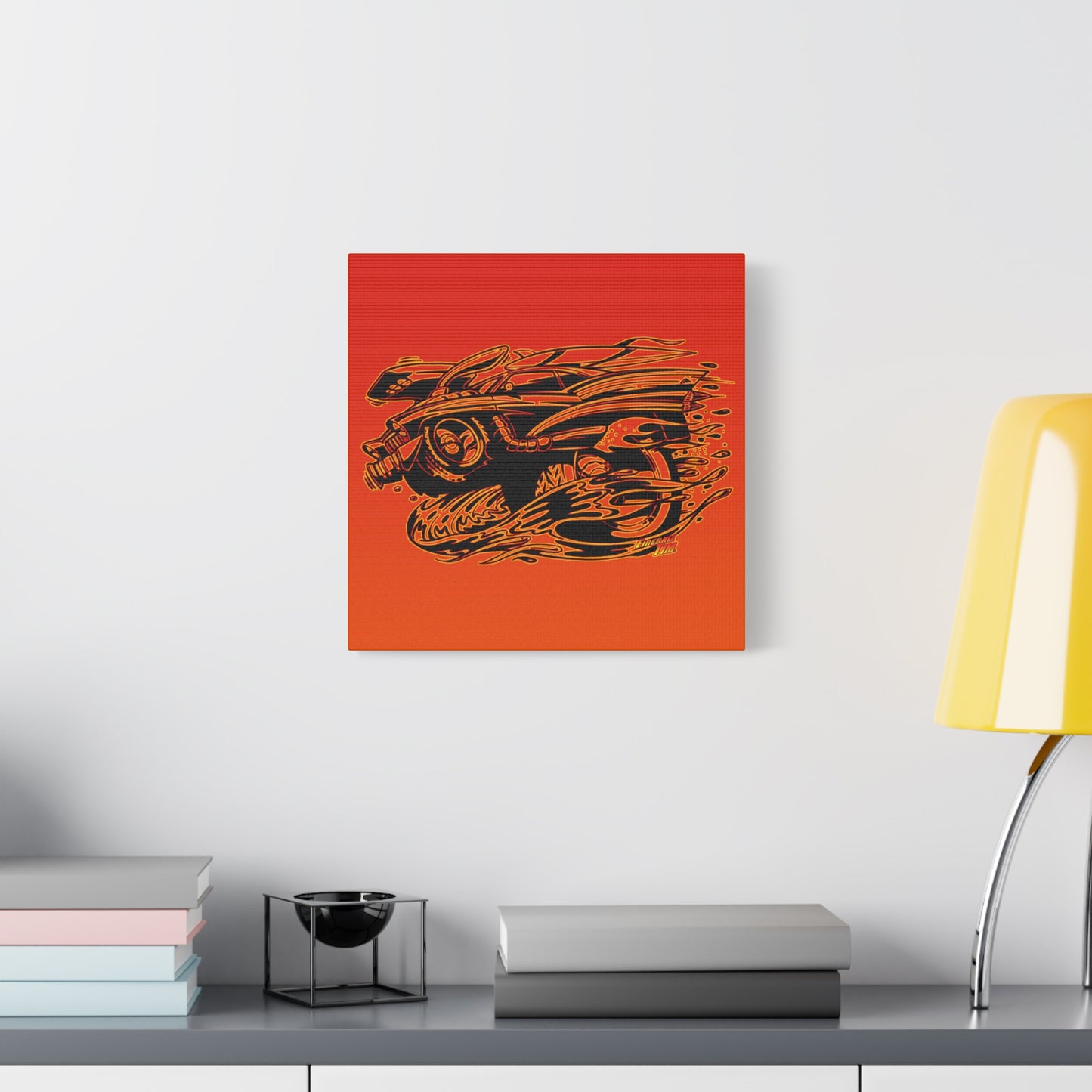 HOT ROD CHEVY Muscle Car Fireball Art Canvas Wall Print - Multiple Sizes