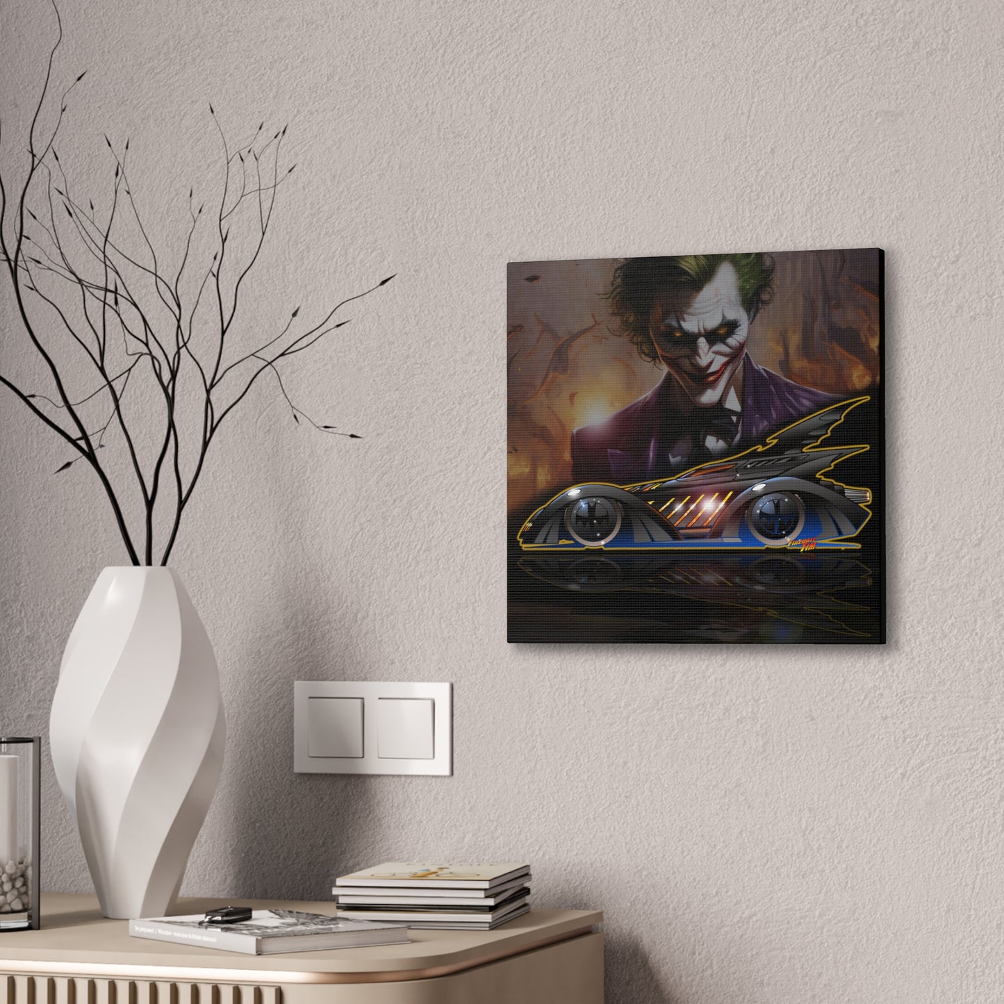 BATMAN FOREVER BATMOBILE Joker Fireball Art Canvas Print
