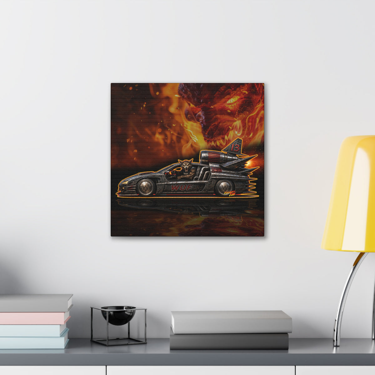 MONSTER MACHINES Wufman Halloween Fireball Art Canvas Stretched Print