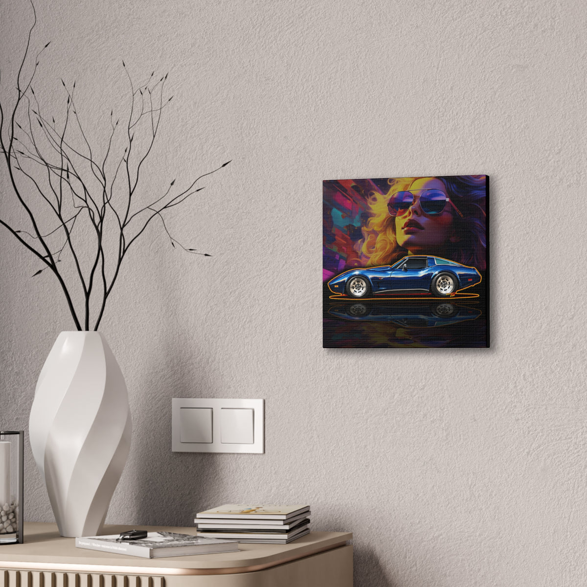 CHEVROLET CORVETTE 1978 Collectible Fireball Art Collectible Canvas Stretched Print