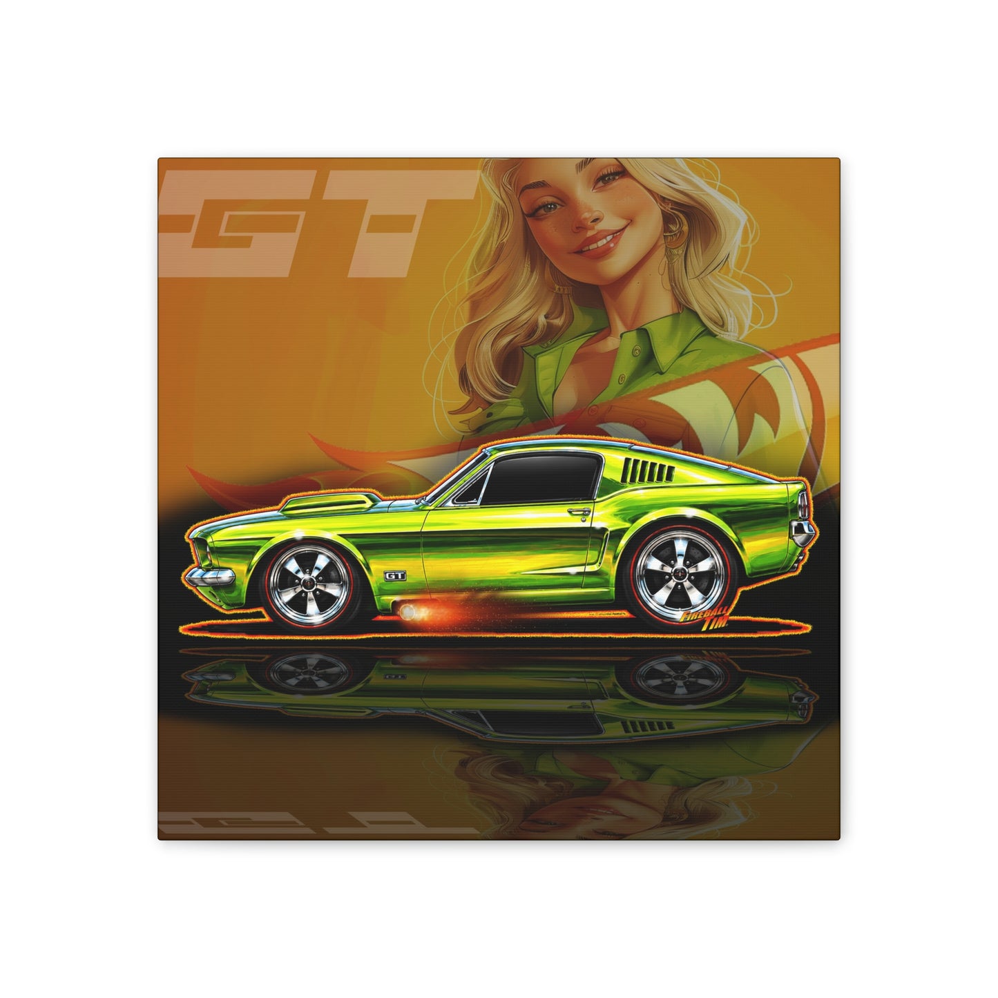 HOT WHEELS Sweet 16 MUSTANG GT Collectible Fireball Art Canvas Stretched Print