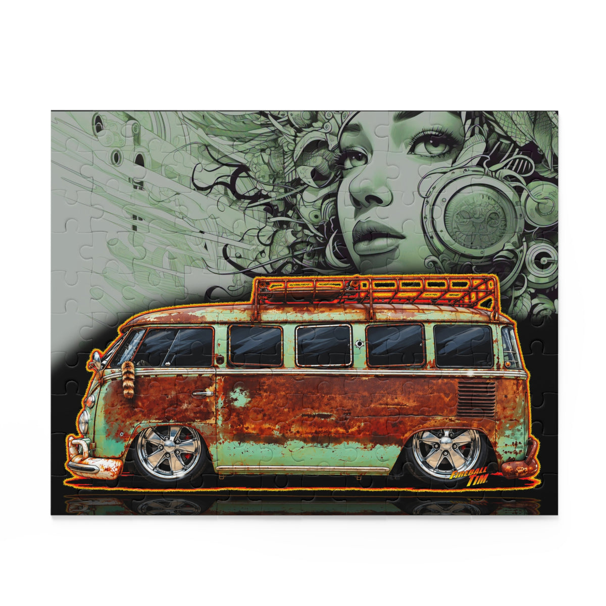 KUSTOM VW VOLKSWAGEN BUS Collectible Fireball Art Jigsaw Puzzle — (120/252/500‑Piece)