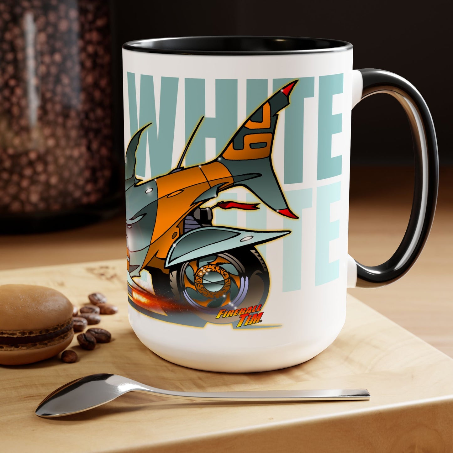 GREAT WHITE SHARK Sealife Hot Rod Fireball Art Coffee Mug - 15oz