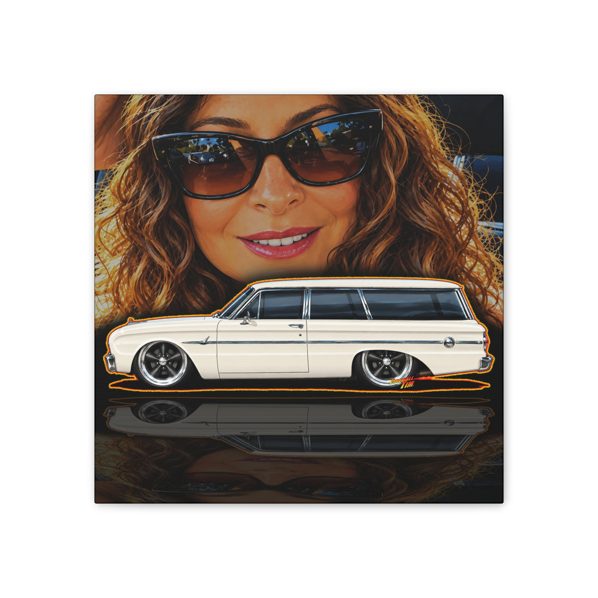 FORD FALCON WAGON Collectible Fireball Art Canvas Stretched Print
