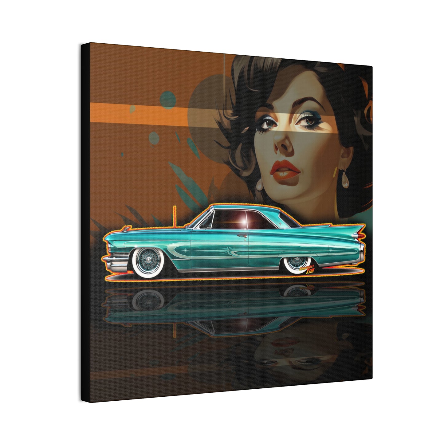 CADILLAC CUSTOM COUPE 1961 Collectible Fireball Art Canvas Stretched Print