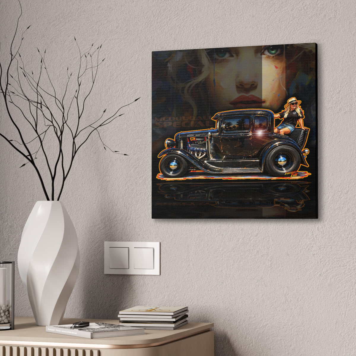 MCDOUGALL SPECIAL Model A Hot Rod Collectible Fireball Art Canvas Stretched Print