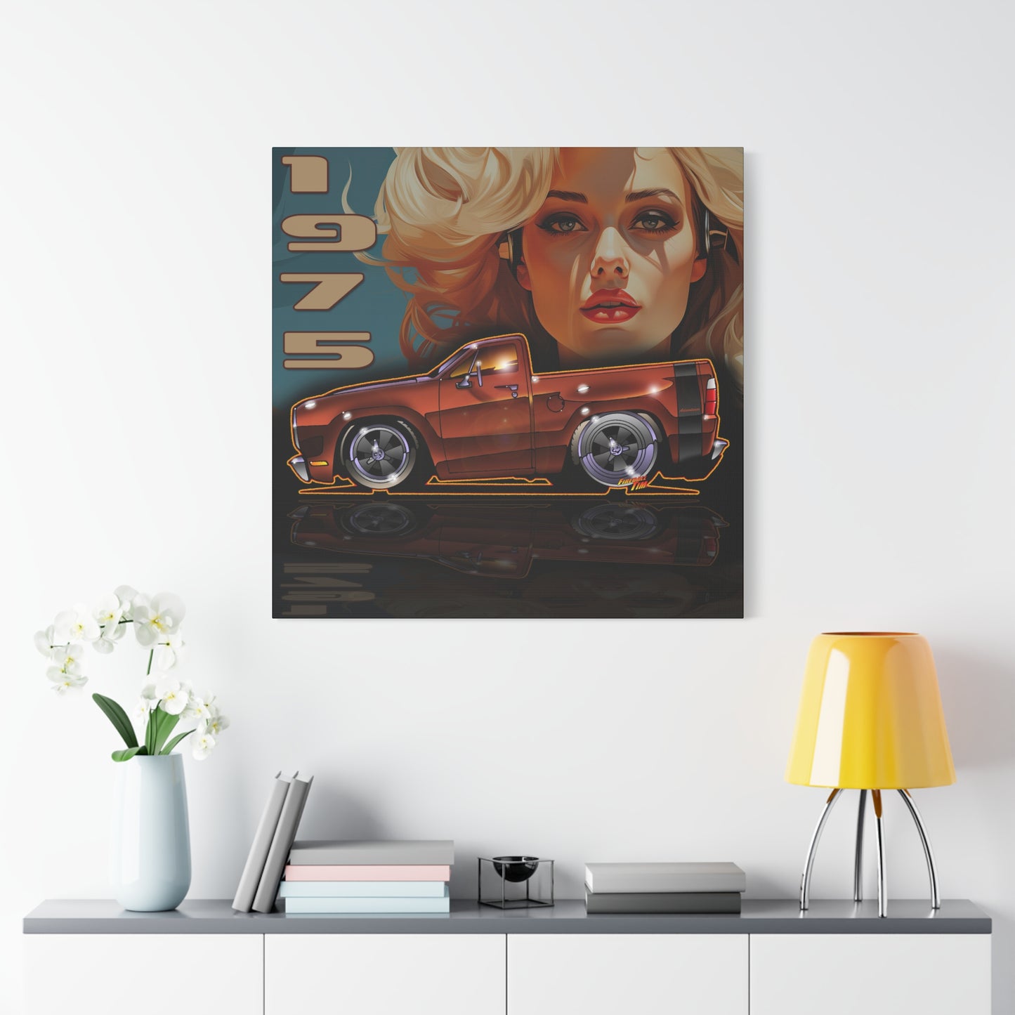 DODGE ADVENTURER SRT Pickup Truck 1975 Fireball Art Canvas Print