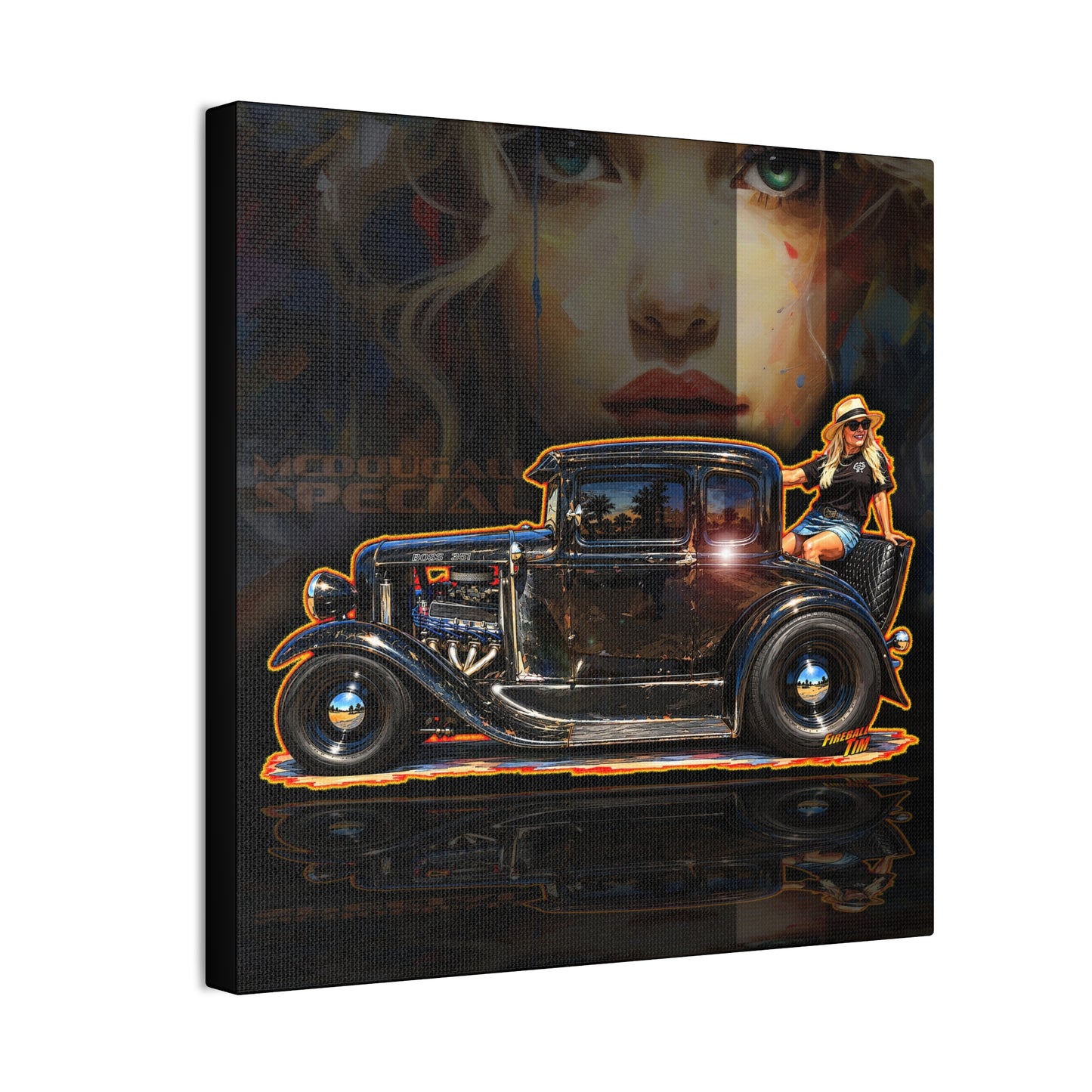 MCDOUGALL SPECIAL Model A Hot Rod Collectible Fireball Art Canvas Stretched Print