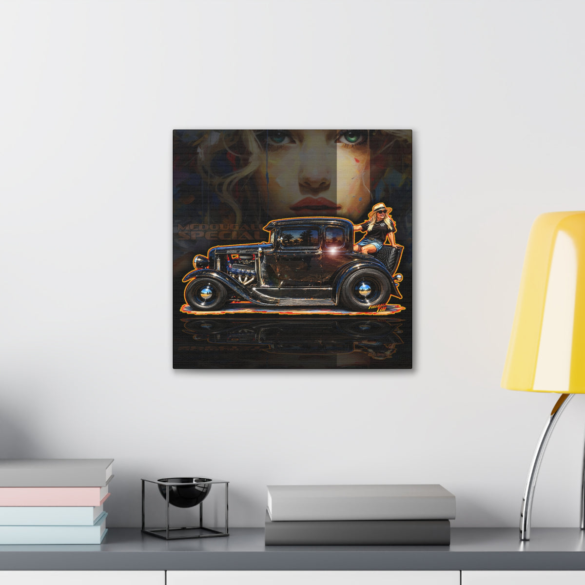 MCDOUGALL SPECIAL Model A Hot Rod Collectible Fireball Art Canvas Stretched Print