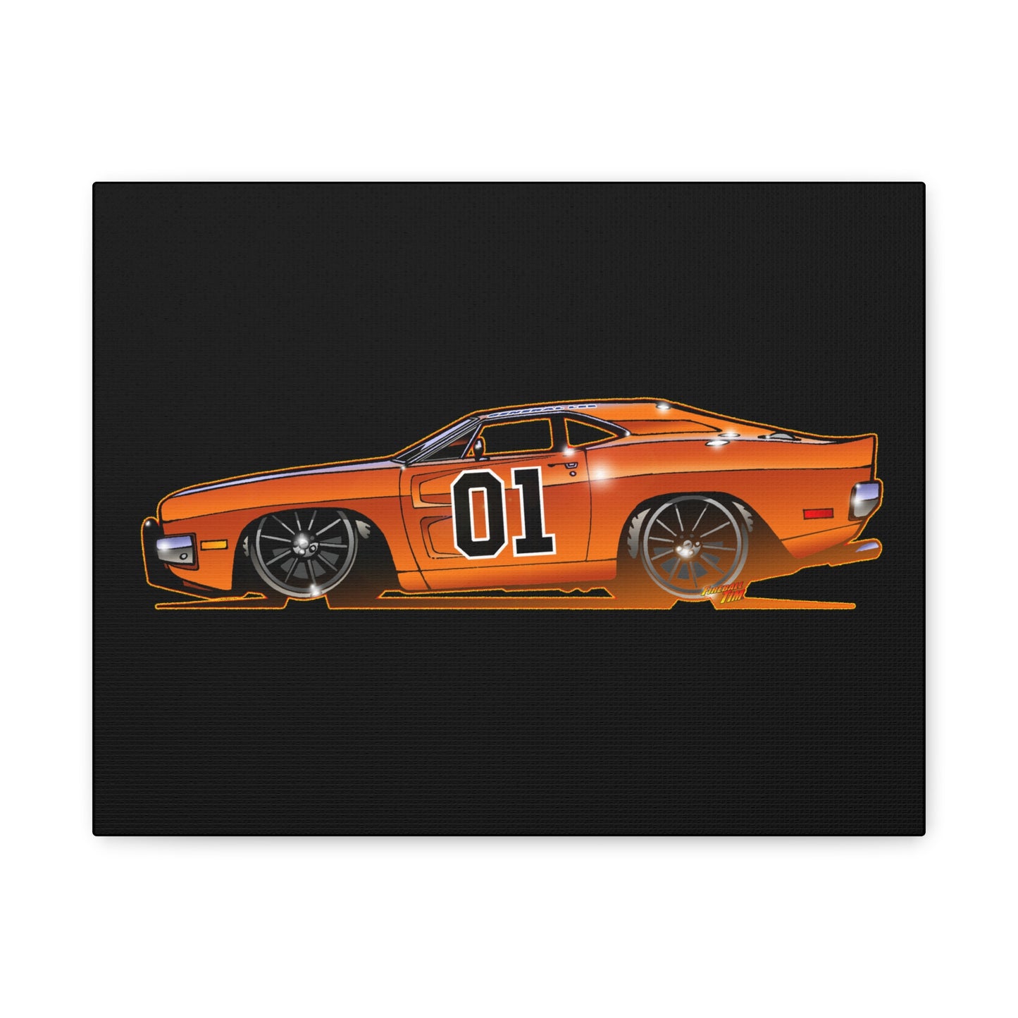 DUKES OF HAZZARD General Lee Dodge Charger Fireball Art Canvas Wall Print
