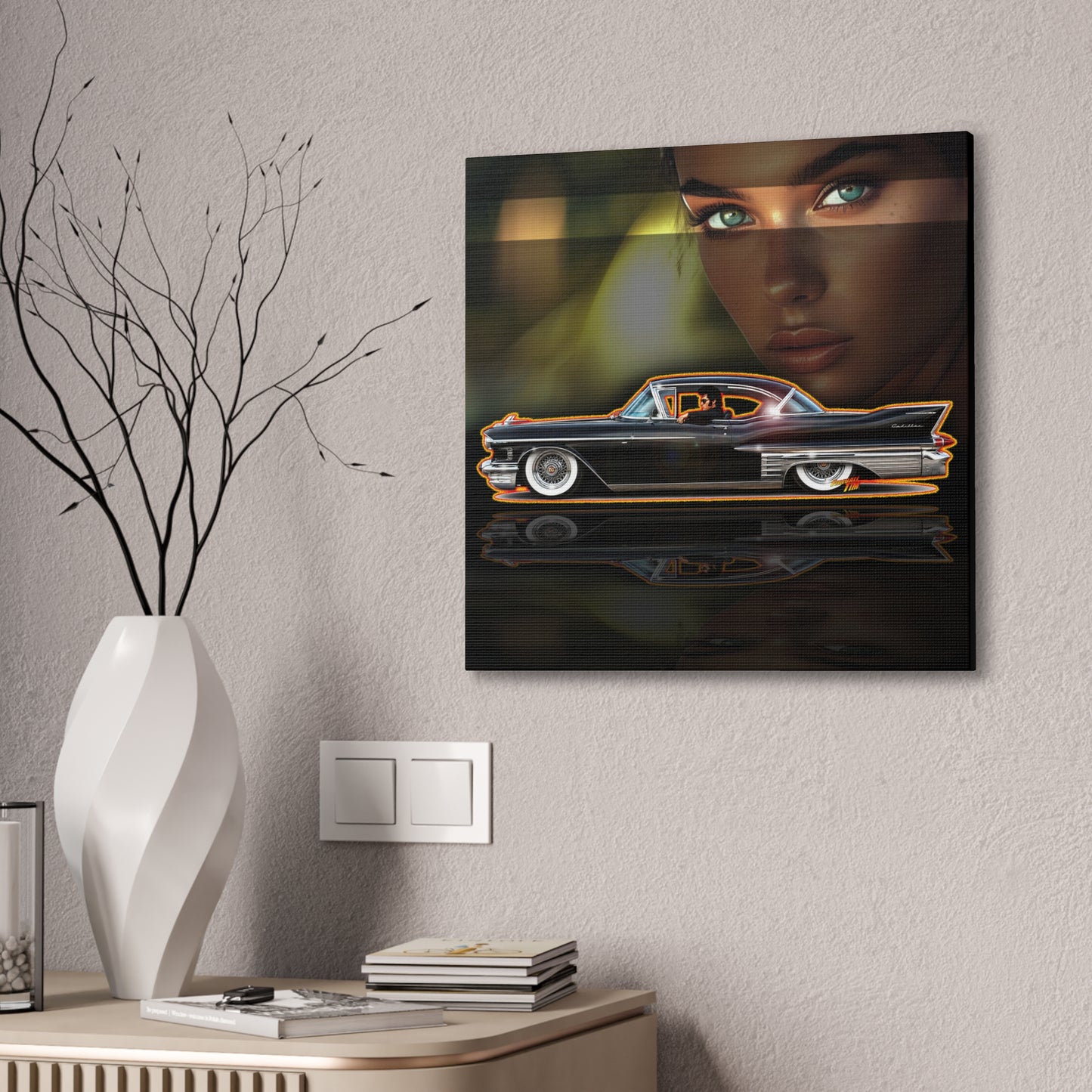 CADILLAC CUSTOM COUPE 1961 Collectible Fireball Art Canvas Stretched Print