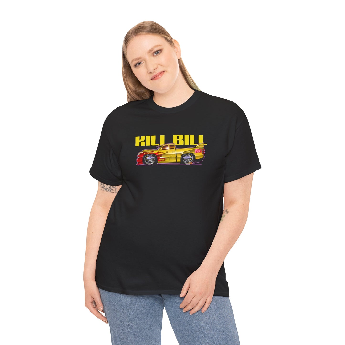 KILL BILL PUSSY WAGON Chevy Pickup Truck Fireball Art Tee Shirt - Multiple Sizes