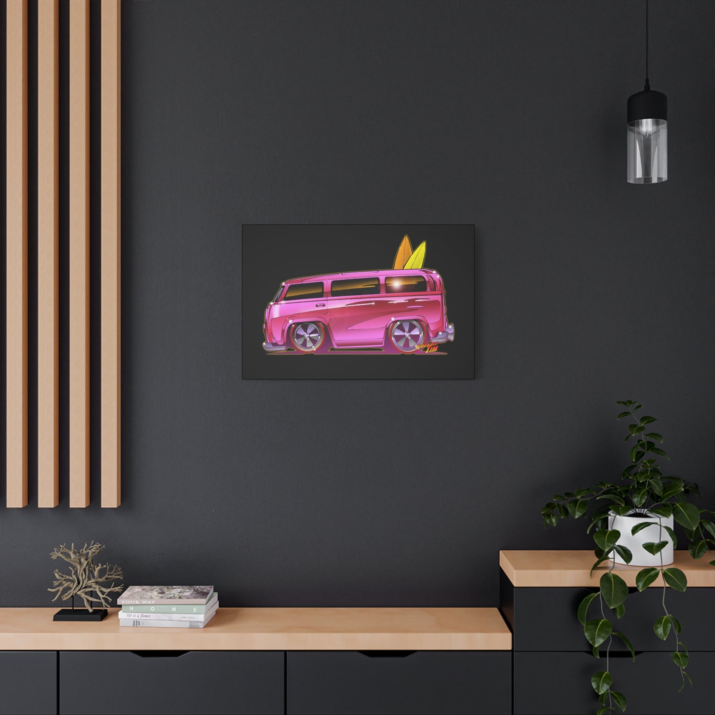 HOT WHEELS PINK BEACH BOMB BUS Fireball Art Canvas Print