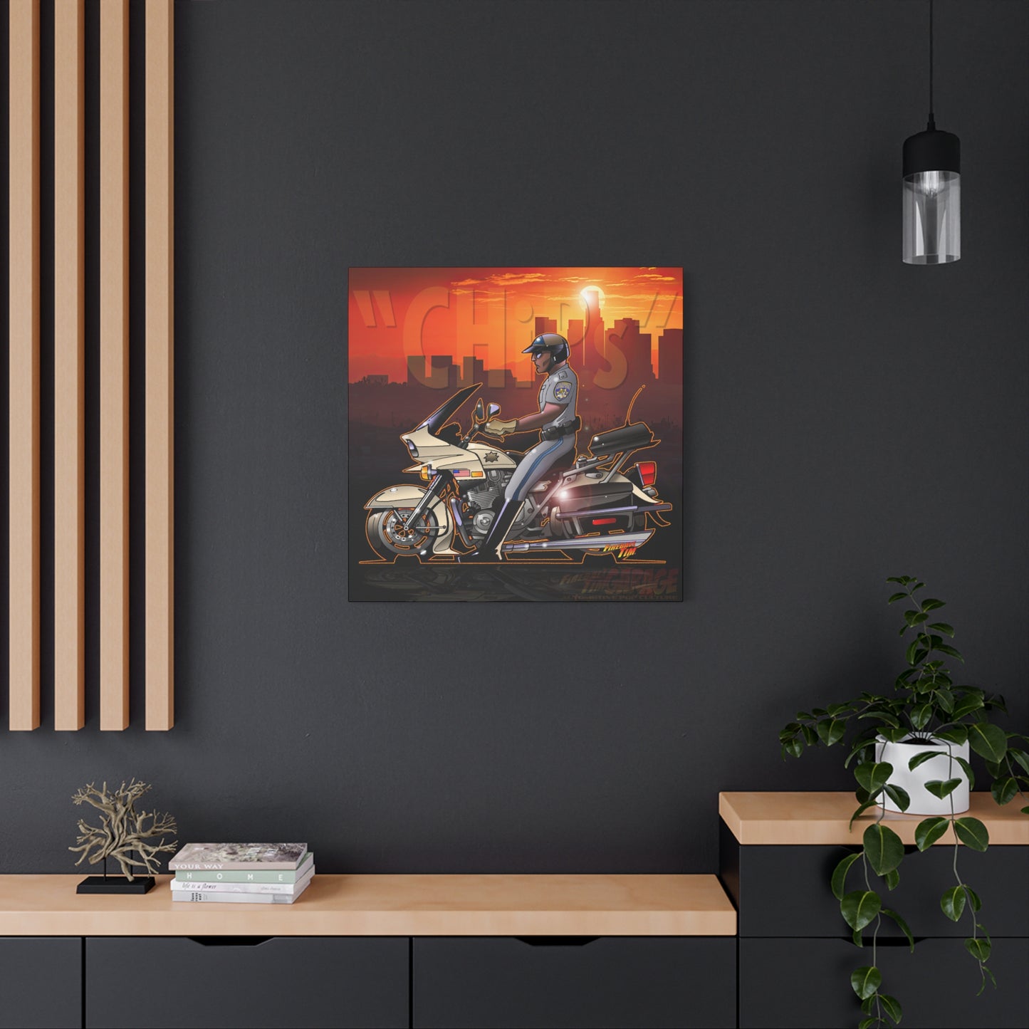 CHiPS TV Show Kawasaki Motorcycle Fireball Art Canvas Print