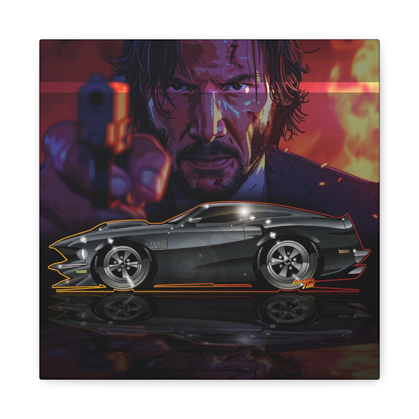 JOHN WICK 1969 FORD MUSTANG BOSS 429 Keanu Reeves Canvas Art Wall Print - 12x12