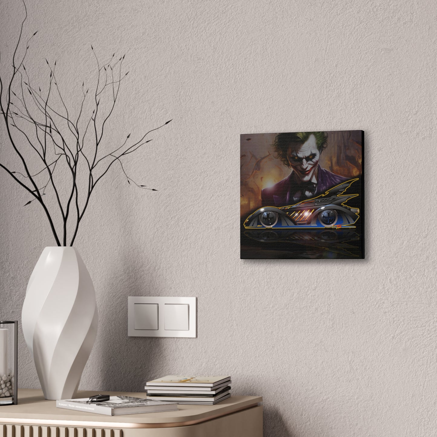 BATMAN FOREVER BATMOBILE Joker Fireball Art Canvas Print