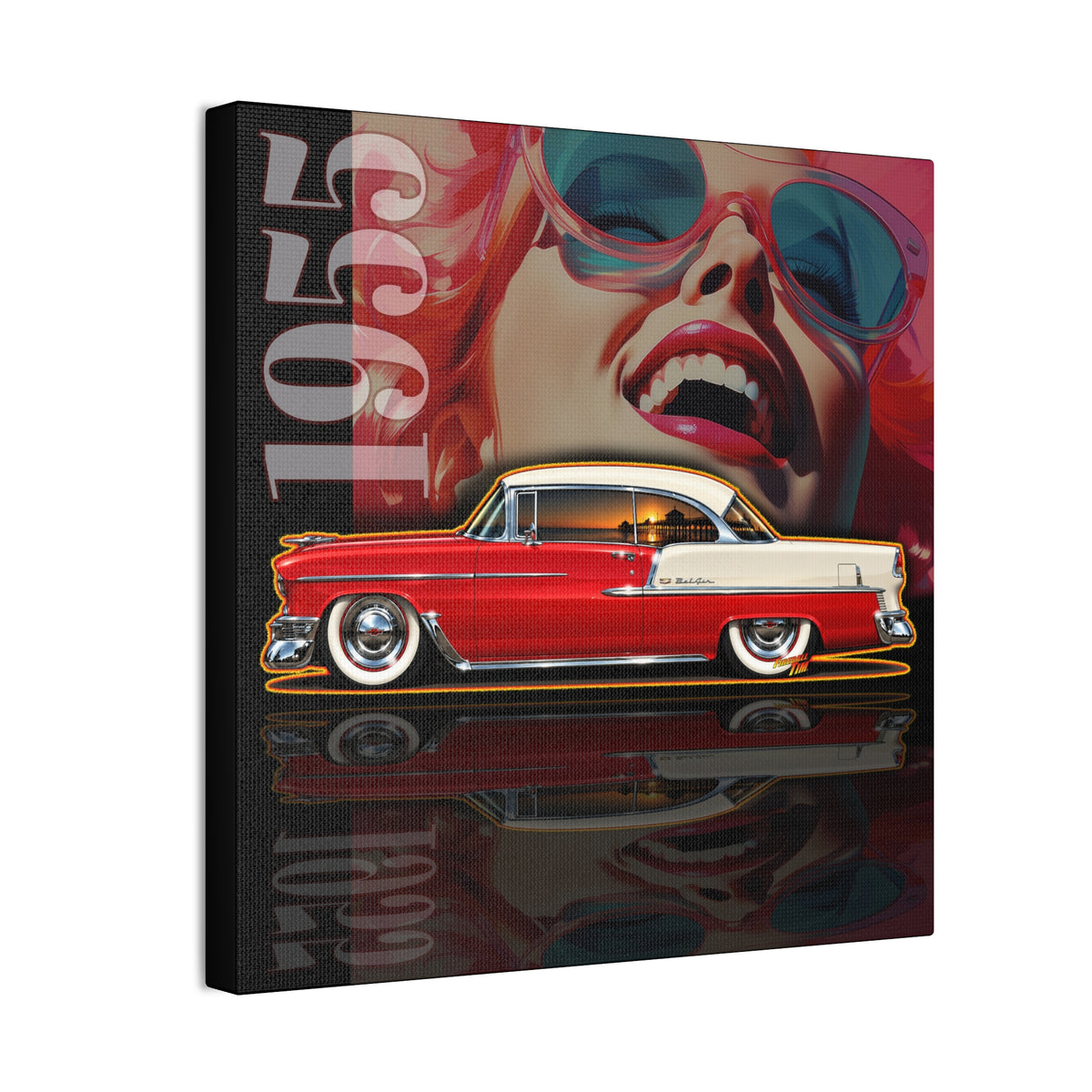 CHEVROLET BEL AIR 1955 Classic Car Collectible Fireball Art Canvas Stretched Print