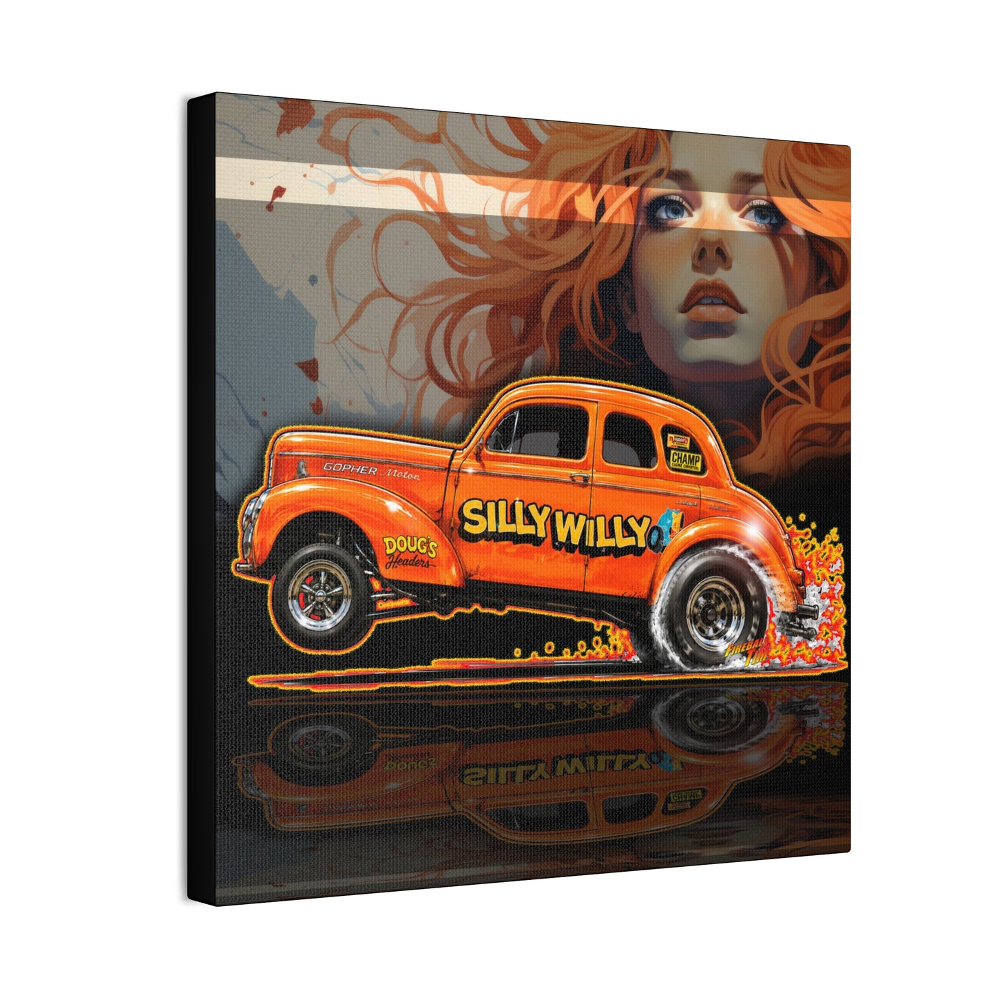 SILLY WILLER HOT ROD GASSER Collectible Fireball Art Canvas Stretched Print