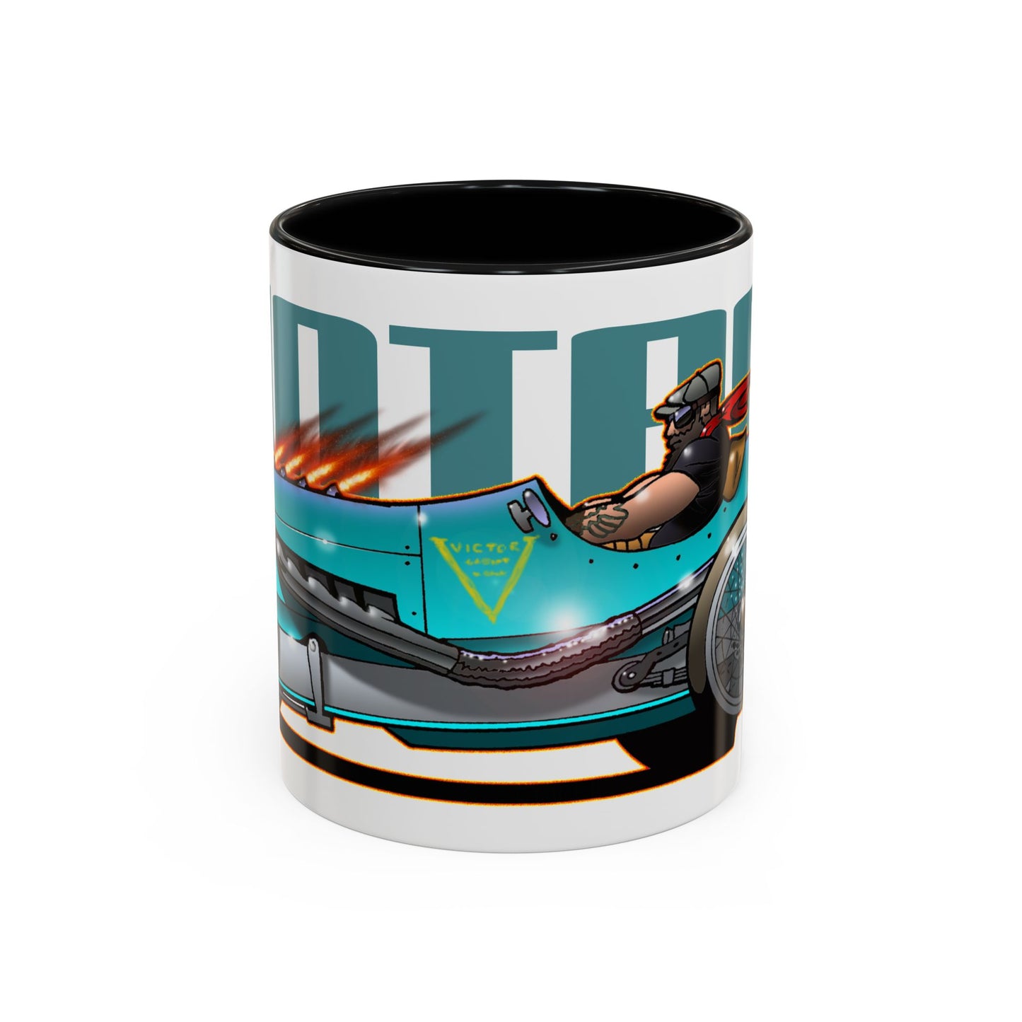 CUSTOM VINTAGE RACE CAR Fireball Art Coffee Mug - 2 Sizes