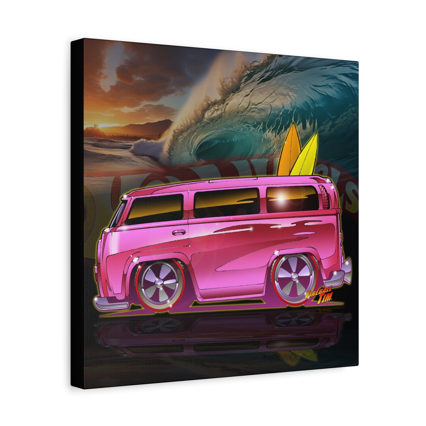 HOT WHEELS PINK BEACH BOMB BUS Fireball Art Canvas Print