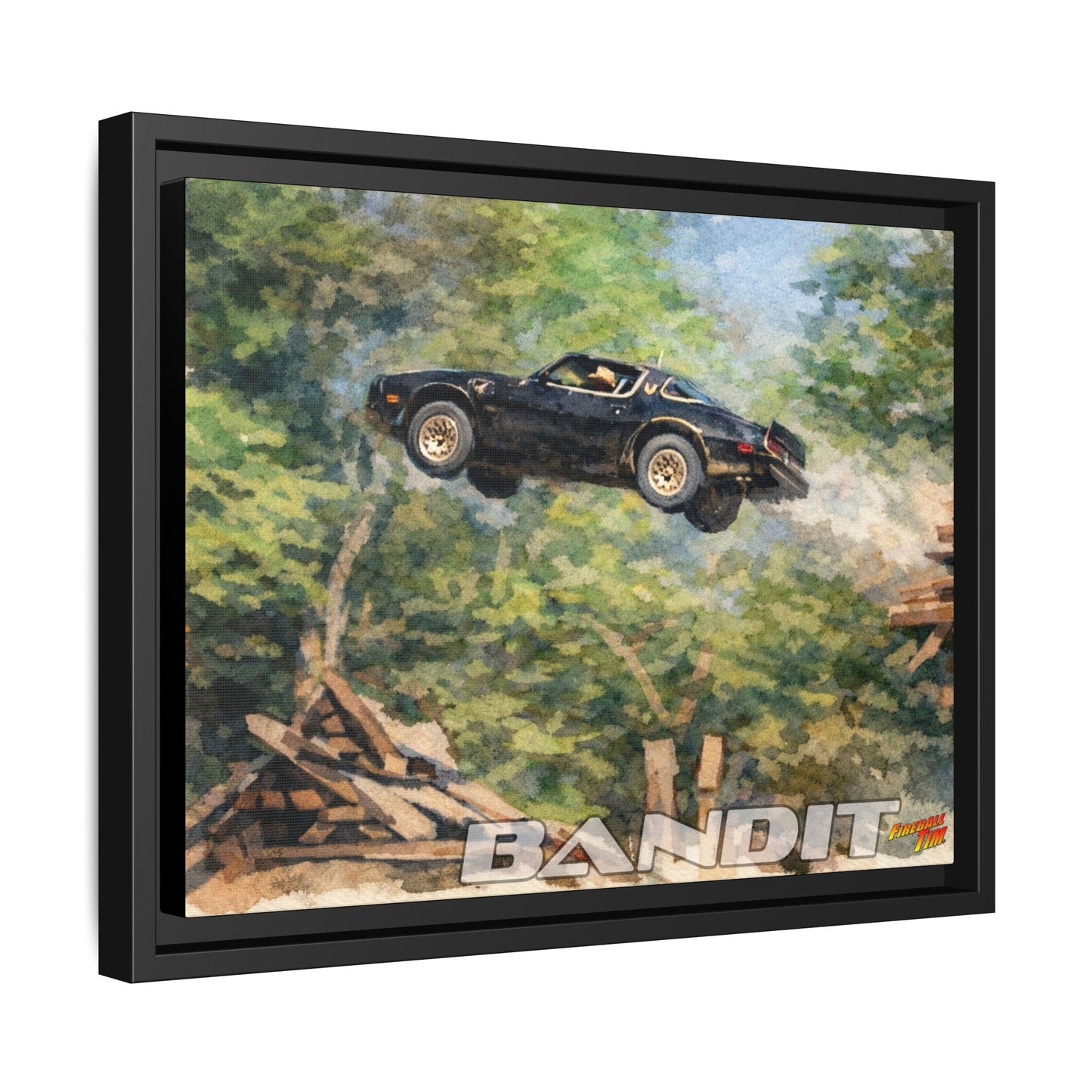SMOKEY AND THE BANDIT TRANS AM WATERCOLOR PAINTING Fireball Movie Car Canvas Print - Framed 24x18