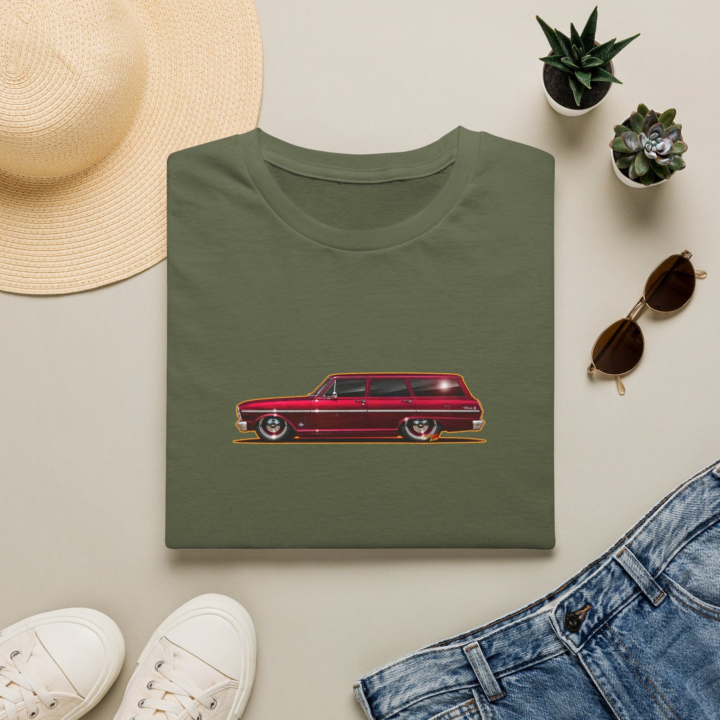 CHEVY NOVA WAGON 1965 Collectible Fireball Art Tee Shirt