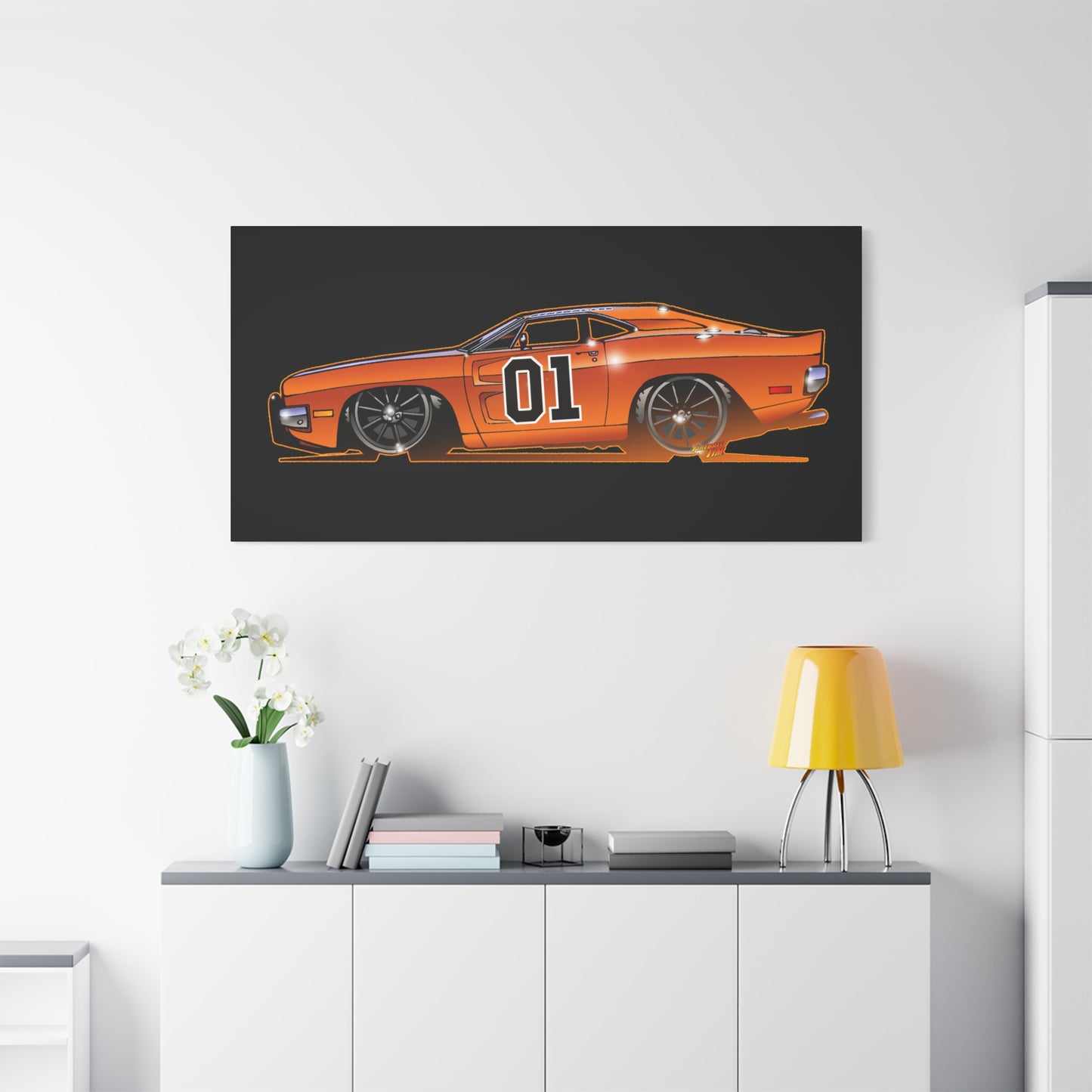 DUKES OF HAZZARD General Lee Dodge Charger Fireball Art Canvas Wall Print