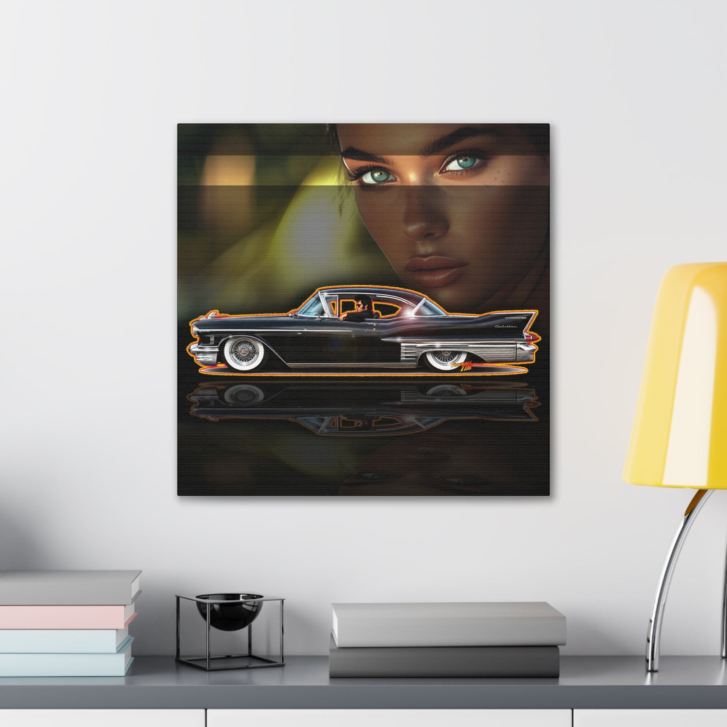 CADILLAC CUSTOM COUPE 1961 Collectible Fireball Art Canvas Stretched Print