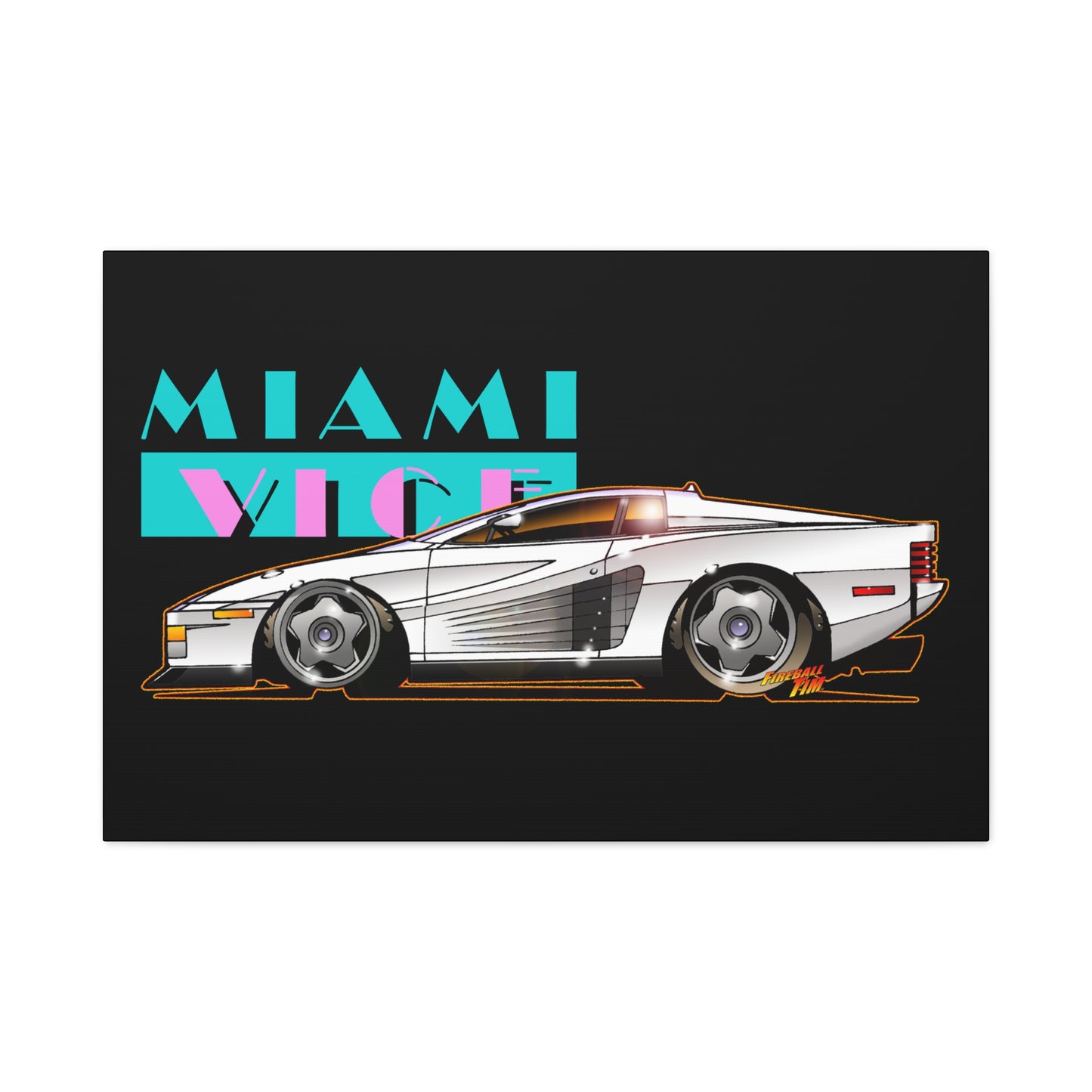 MIAMI VICE FERRARI TESTAROSSA Fireball Canvas Art Wall Print