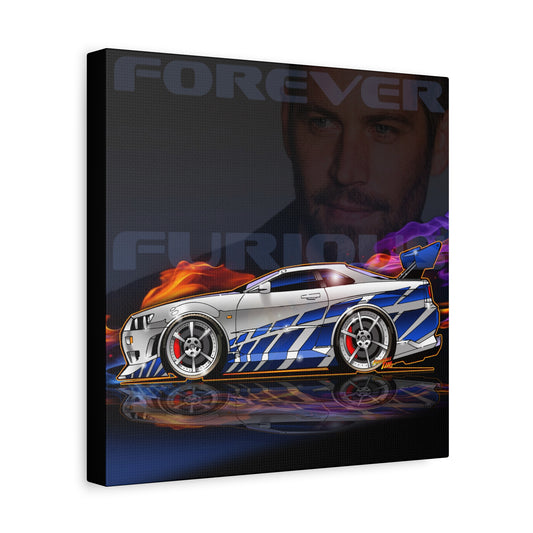 FAST AND FURIOUS NISSAN GTR Paul Walker Fireball Art Canvas Wall Print