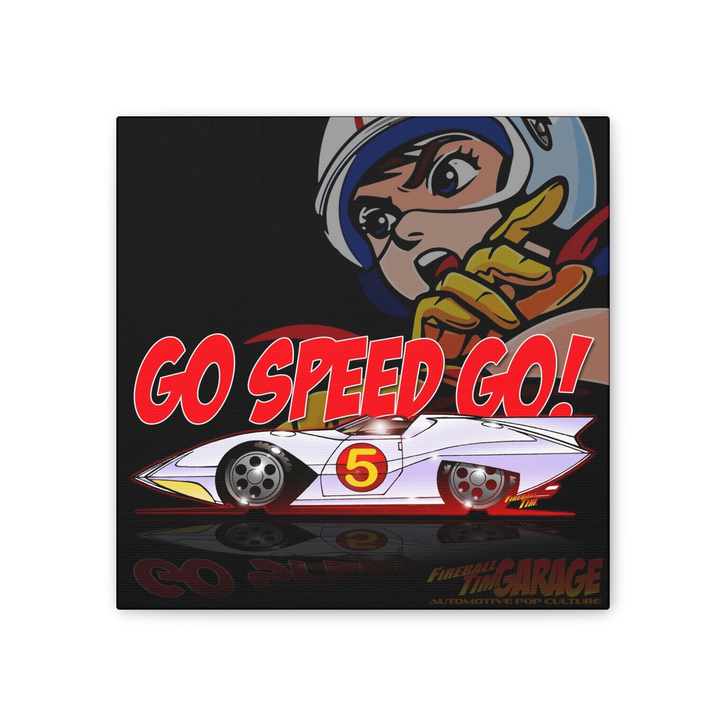 SPEED RACER MACH 5 Cartoon Fireball Canvas Art Print - 12x12