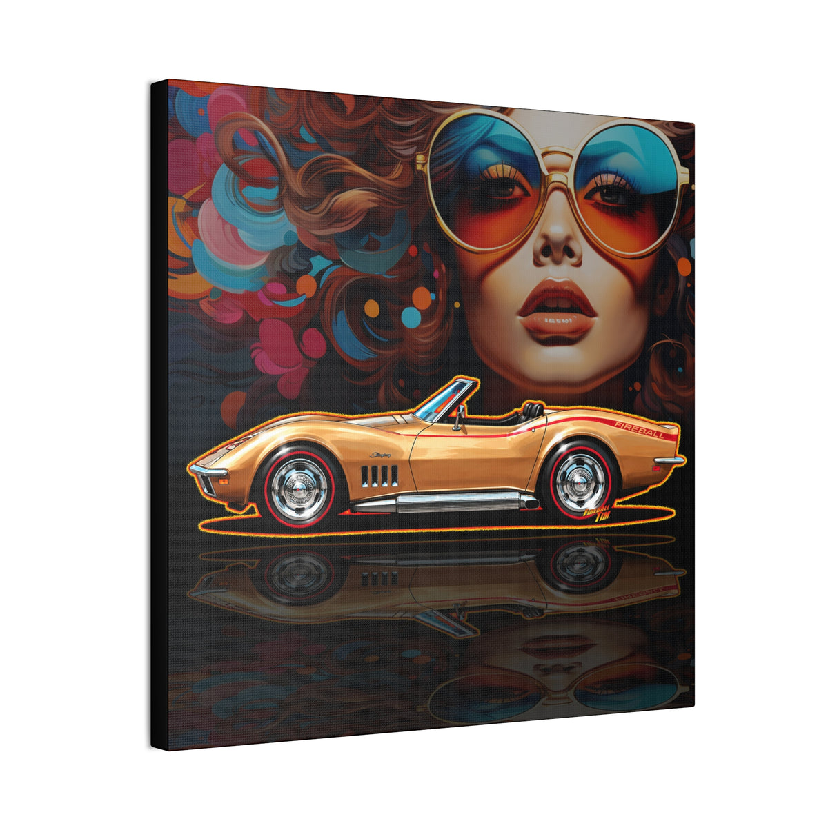 CHEVROLET CORVETTE 1969 Collectible Fireball Art Canvas Stretched Print