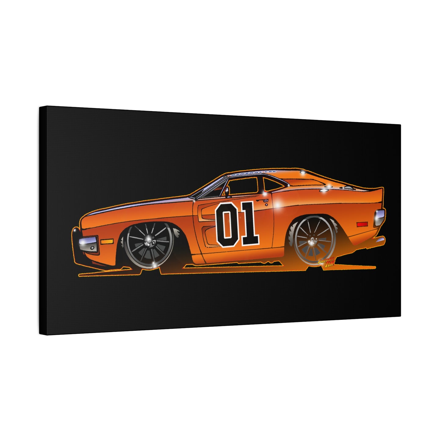 DUKES OF HAZZARD General Lee Dodge Charger Fireball Art Canvas Wall Print