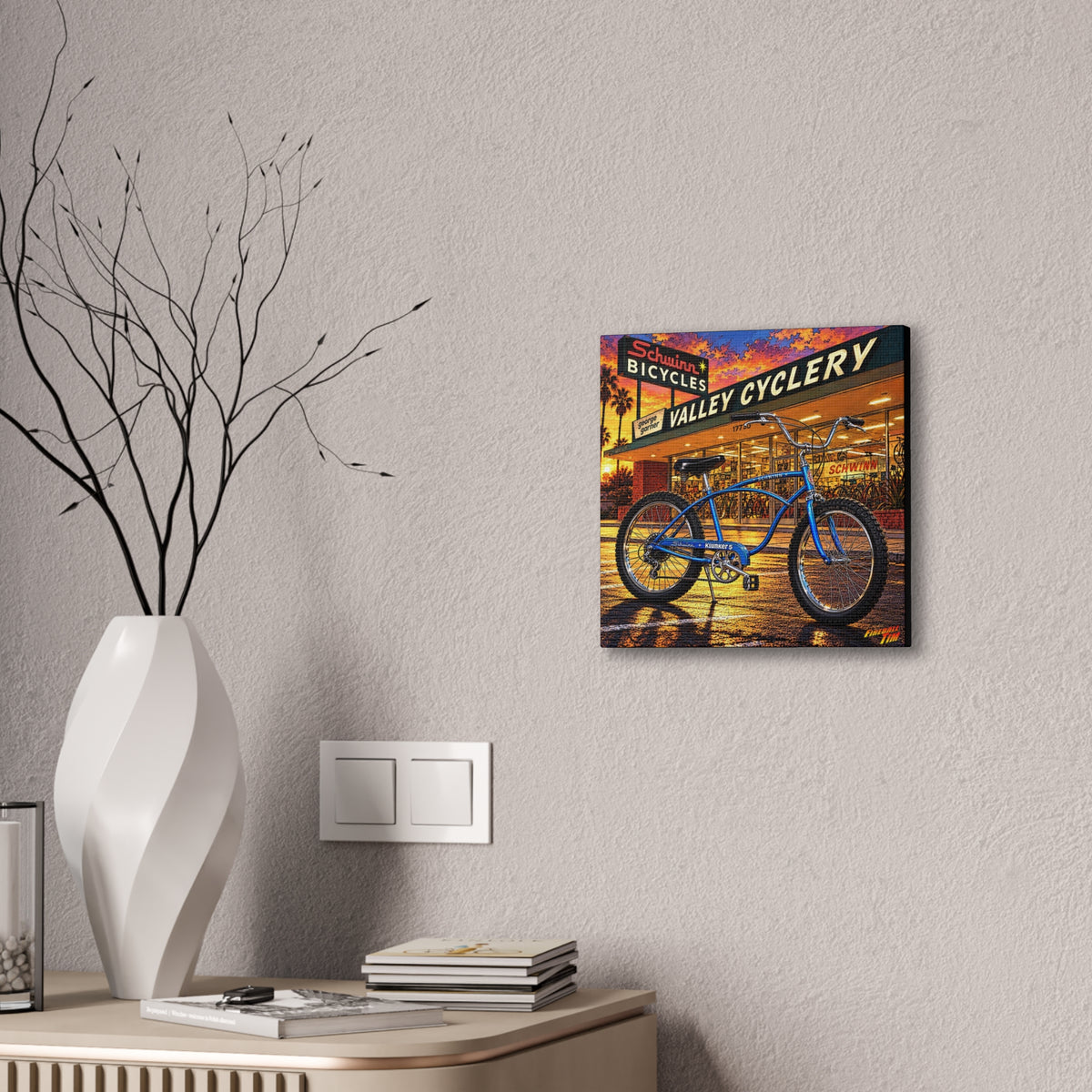SCHWINN KLUNKER 5 BICYCLE Collectible Fireball Art Canvas Stretched Print